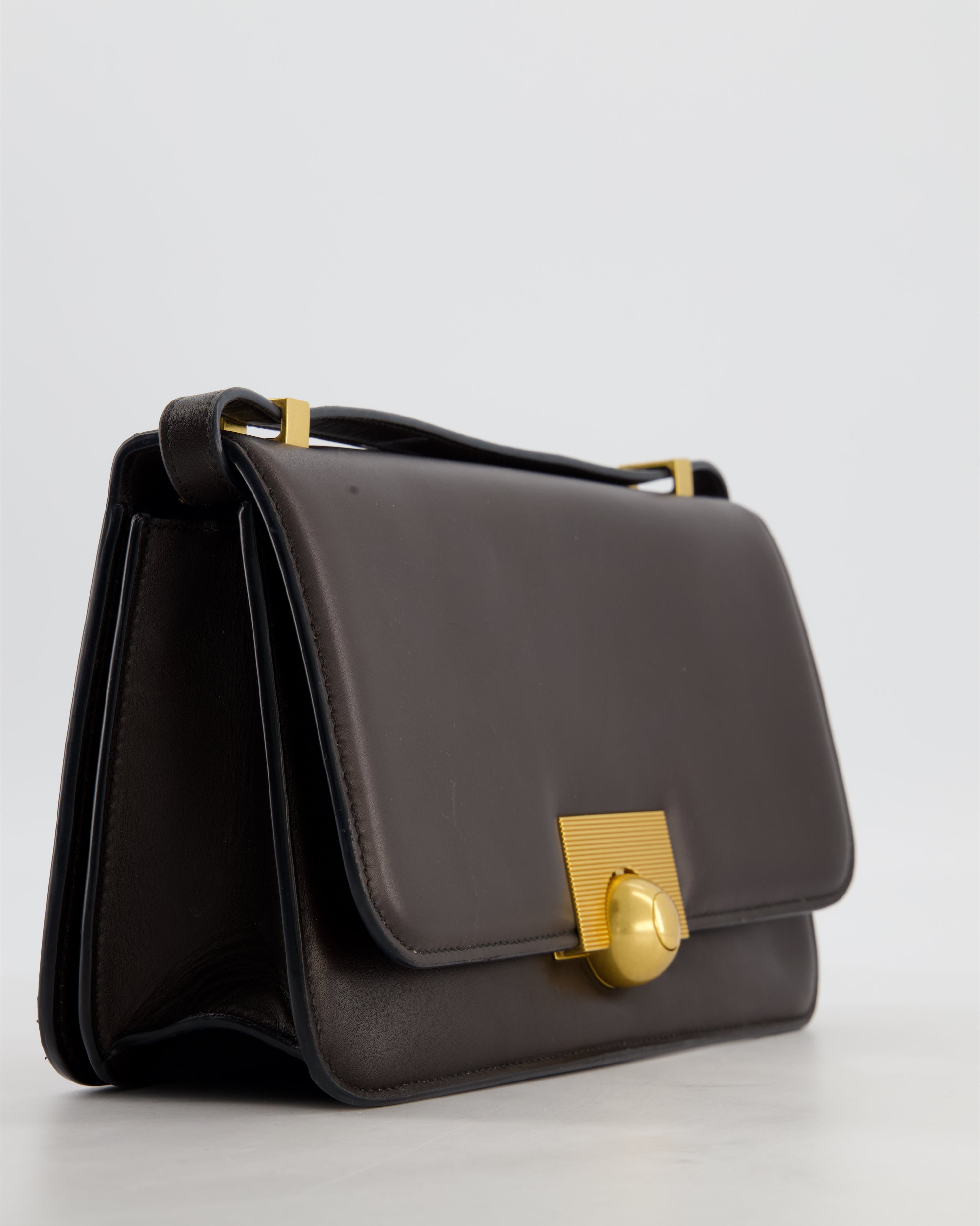 Bottega Veneta Brown Spazzolato Calfskin Leather Shoulder Bag with Brushed Gold Hardware