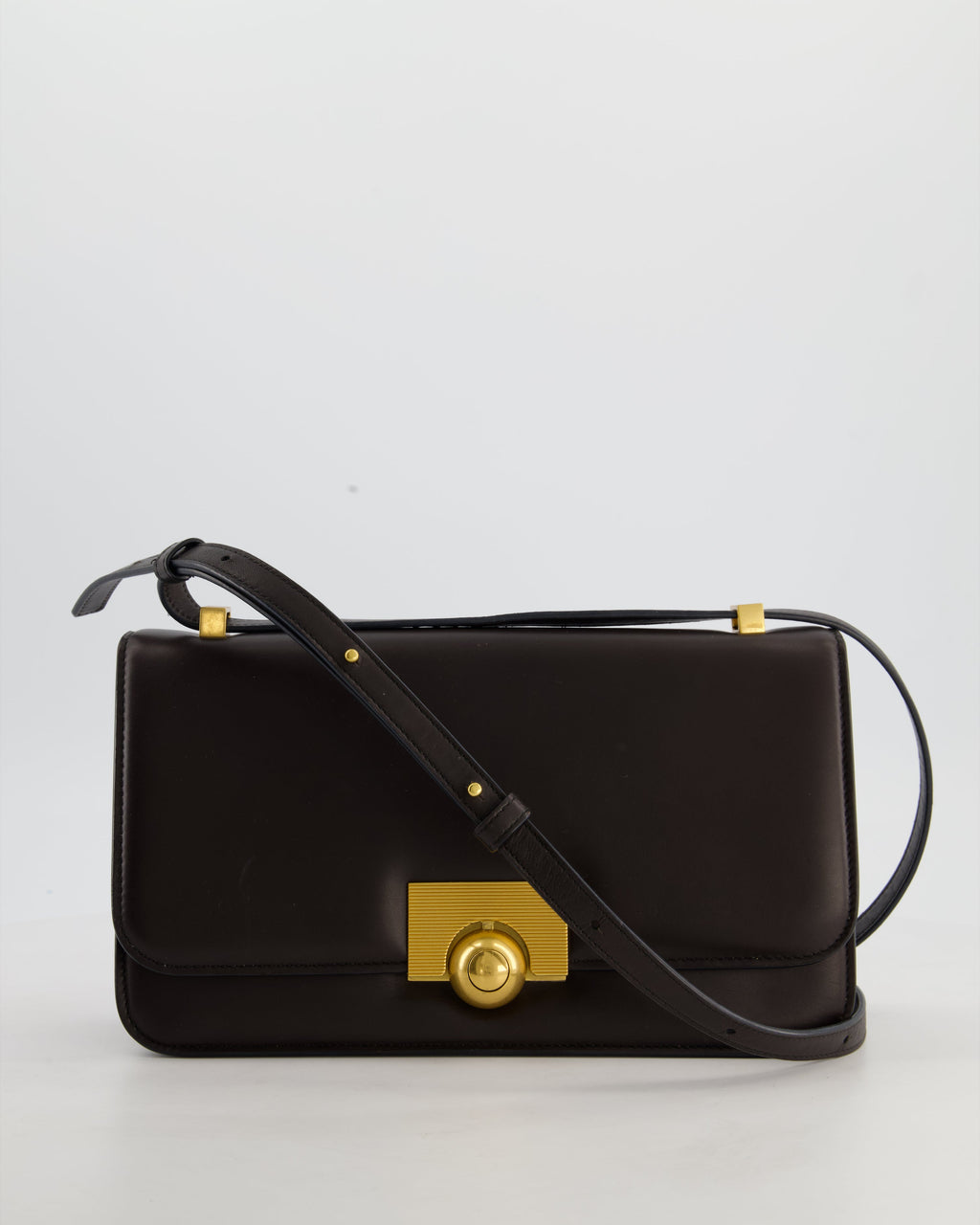 Bottega Veneta Brown Spazzolato Calfskin Leather Shoulder Bag with Brushed Gold Hardware