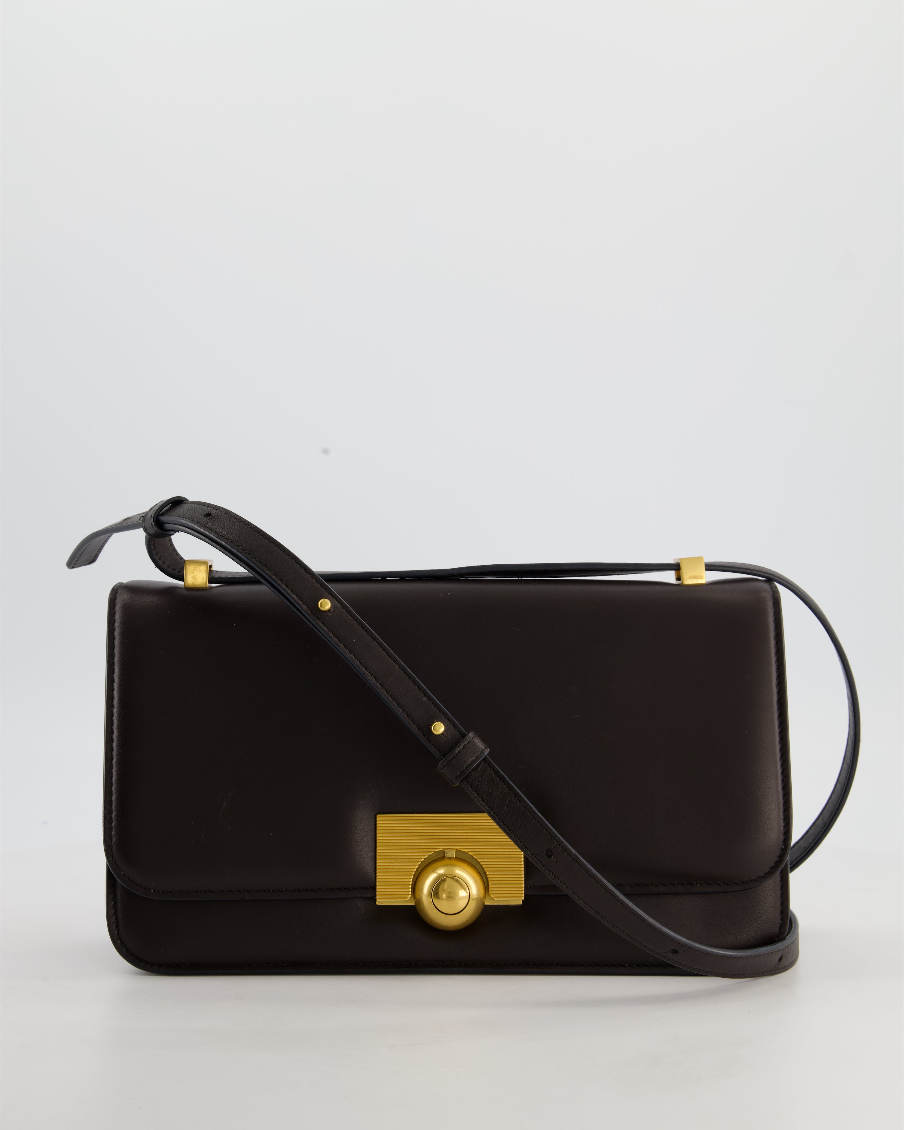 Bottega Veneta Brown Spazzolato Calfskin Leather Shoulder Bag with Brushed Gold Hardware