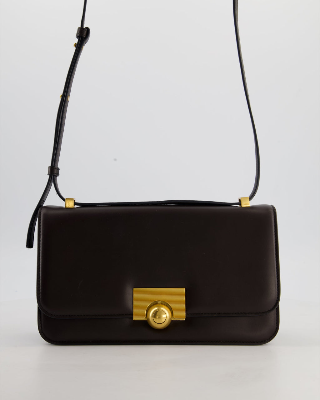 Bottega Veneta Brown Spazzolato Calfskin Leather Shoulder Bag with Brushed Gold Hardware