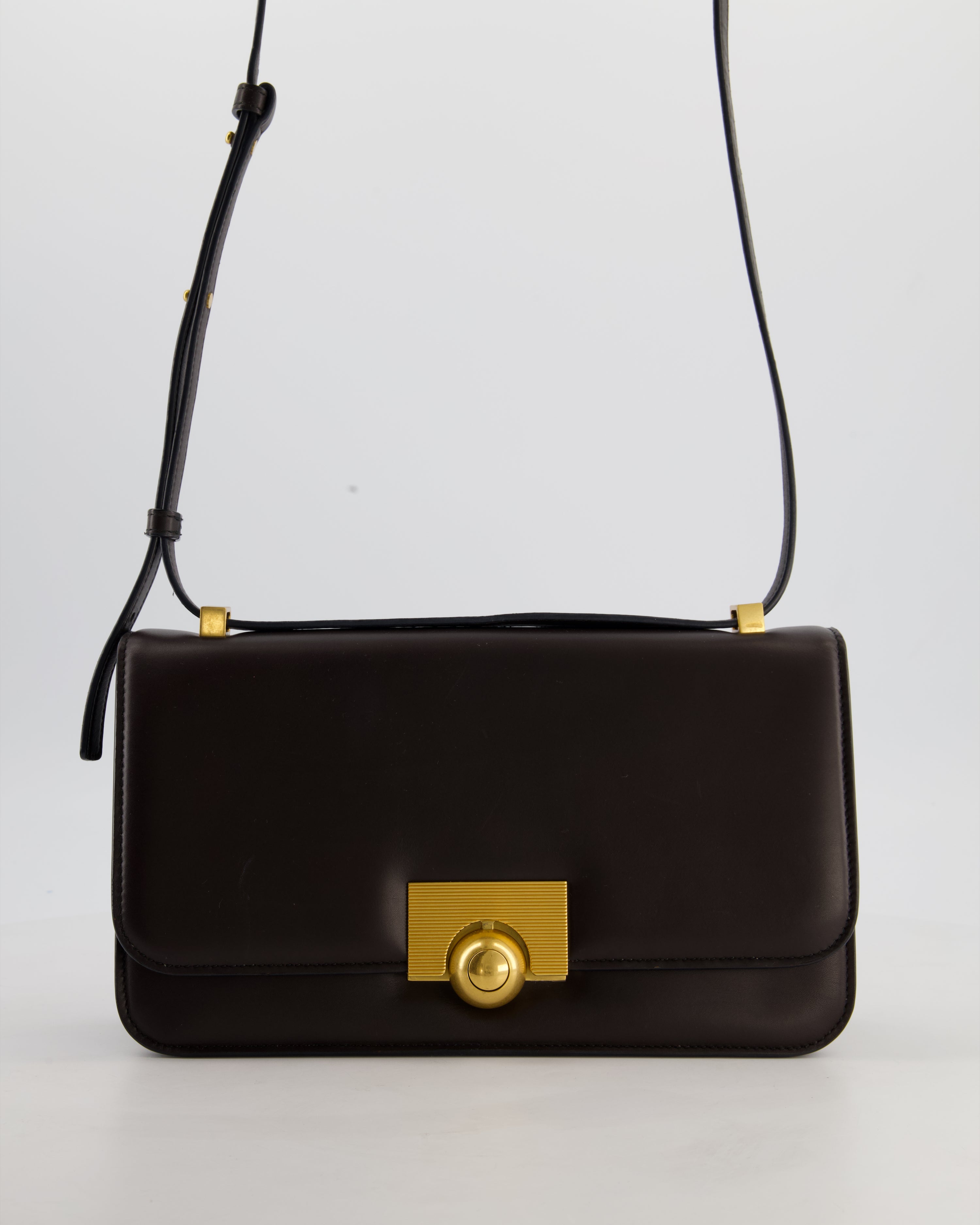 Bottega Veneta Brown Spazzolato Calfskin Leather Shoulder Bag with Brushed Gold Hardware