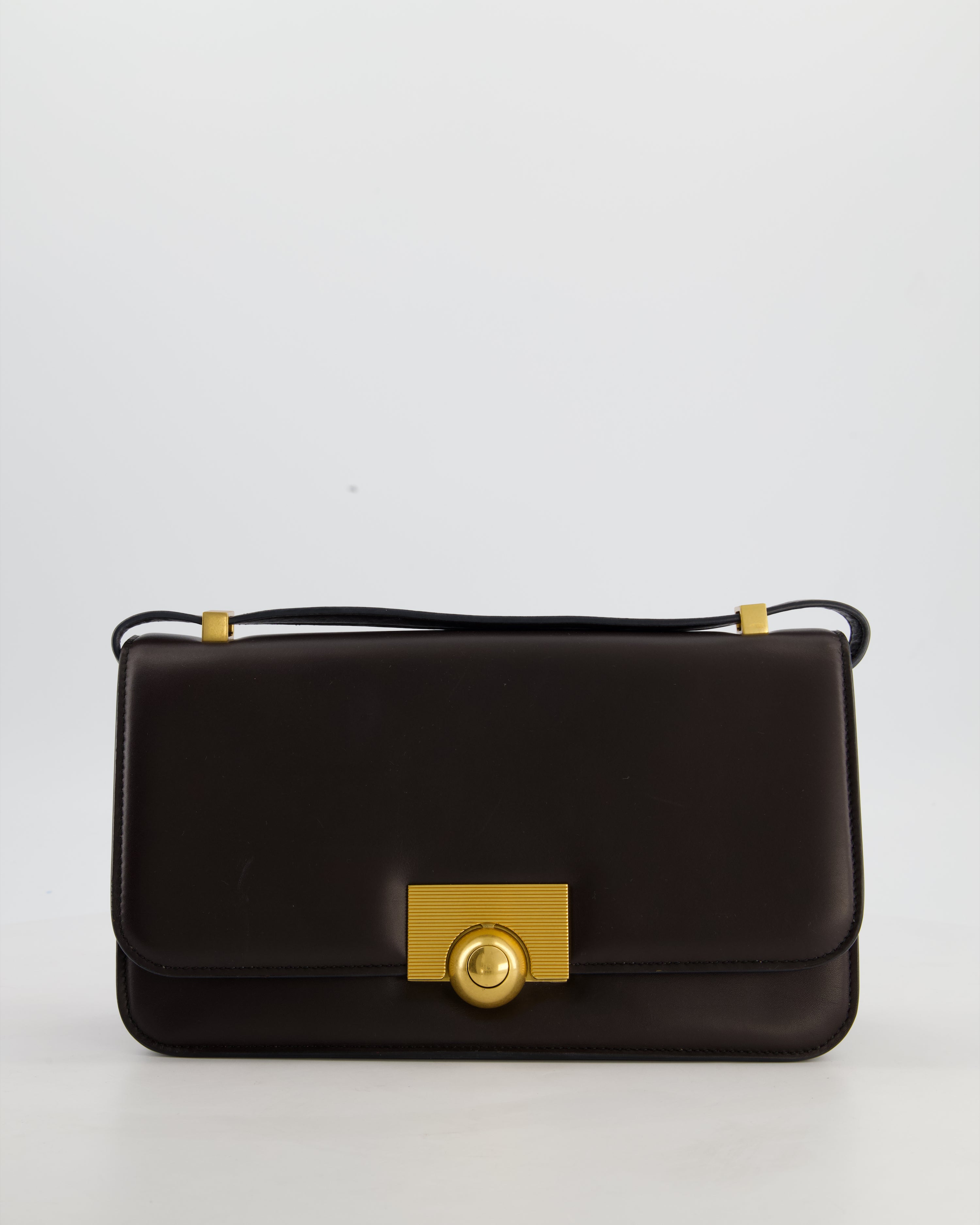 Bottega Veneta Brown Spazzolato Calfskin Leather Shoulder Bag with Brushed Gold Hardware