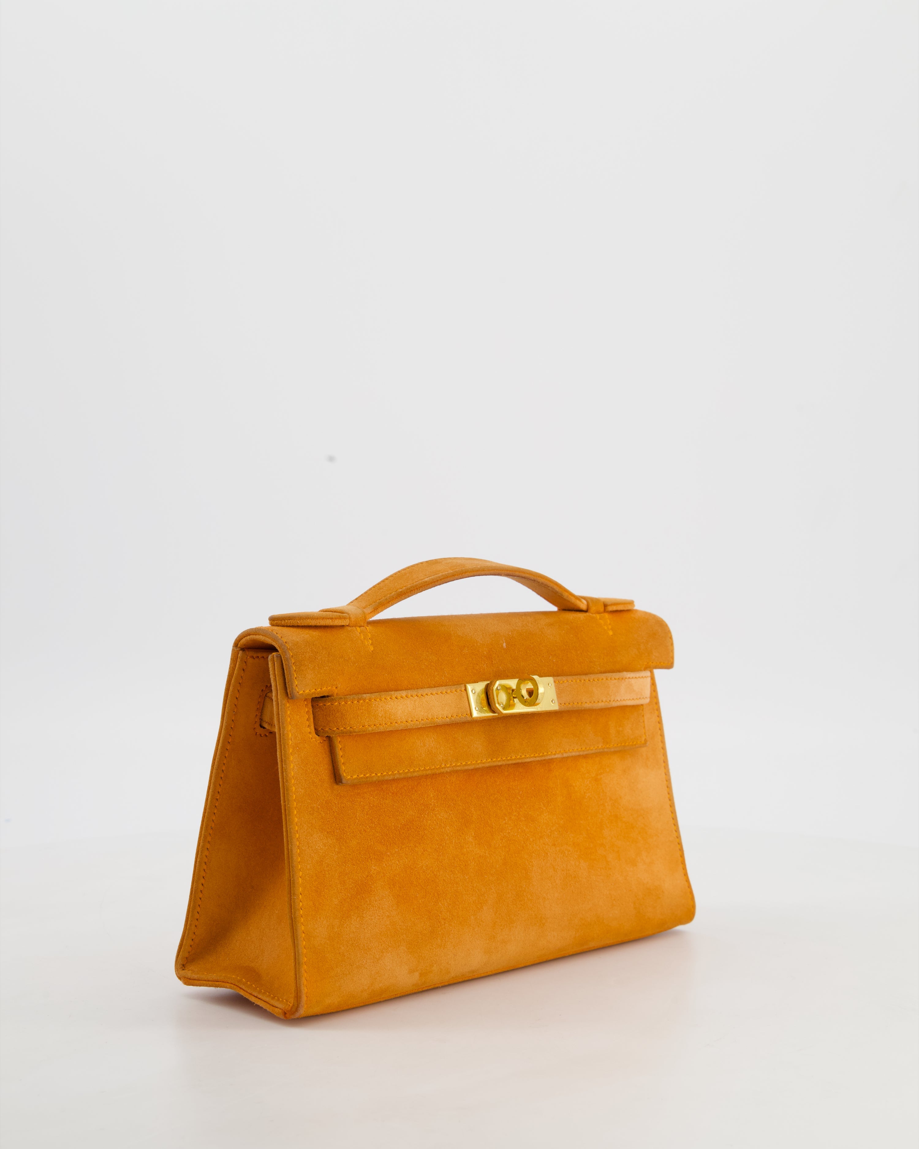 *SUPER RARE VINTAGE* Hermès Vintage Mini Kelly Pochette Bag in Orange Veau Doblis Leather with Gold Hardware