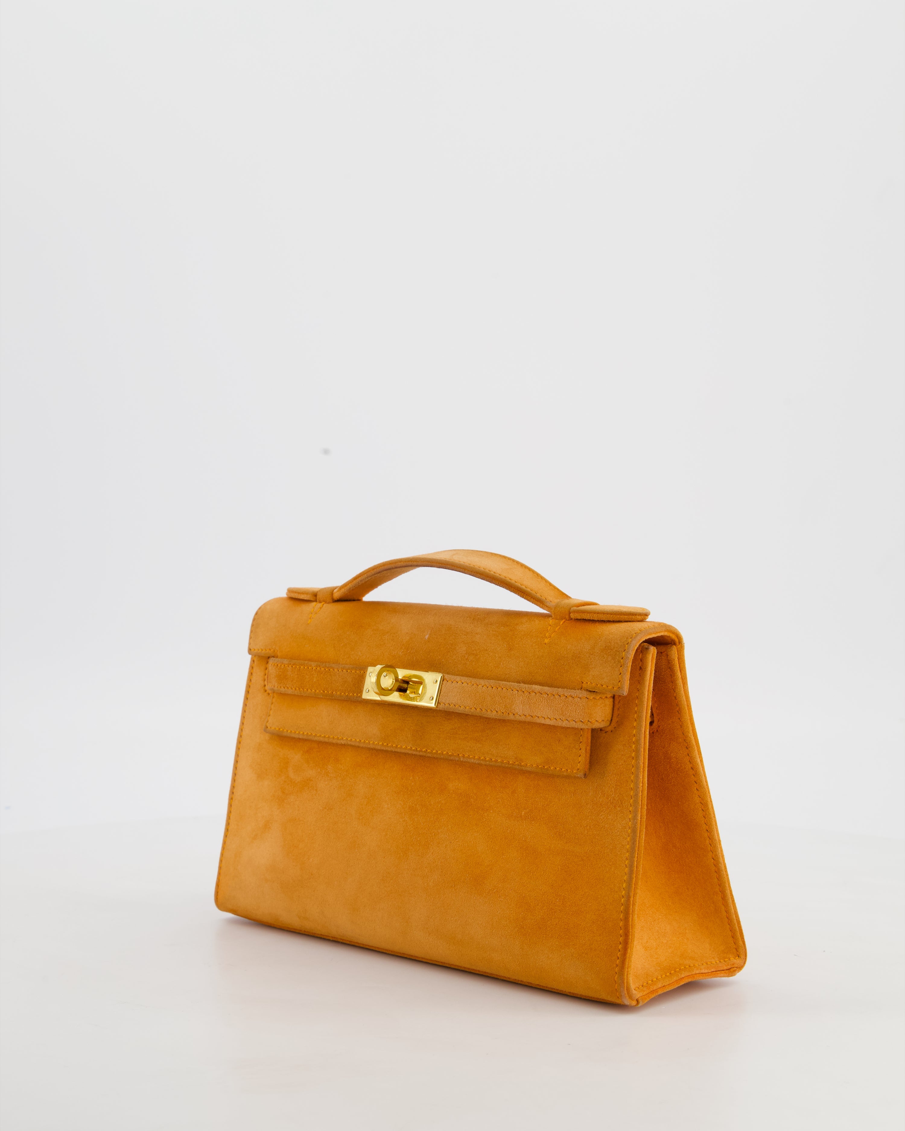 *SUPER RARE VINTAGE* Hermès Vintage Mini Kelly Pochette Bag in Orange Veau Doblis Leather with Gold Hardware