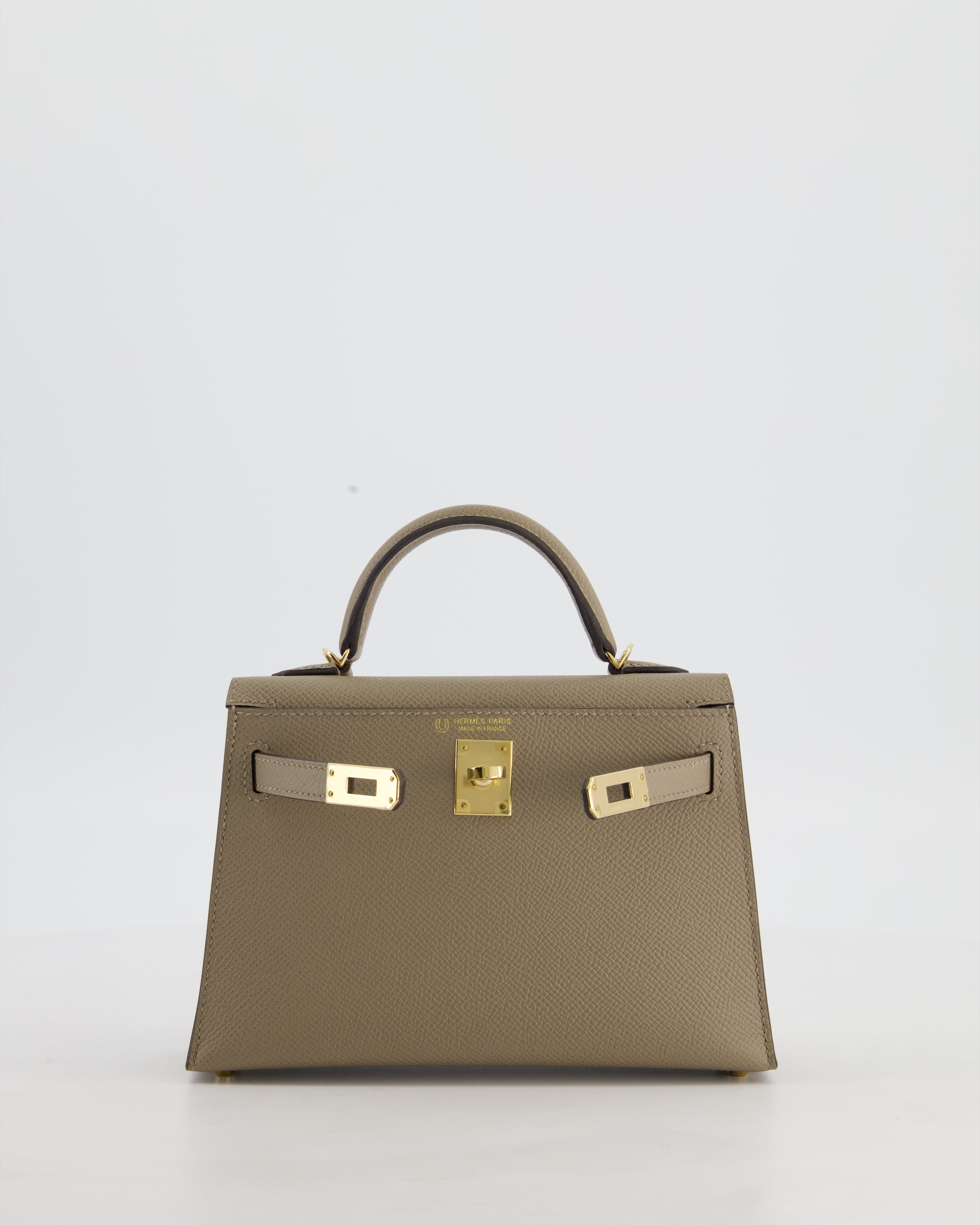 *SUPER RARE* Hermès HSS Mini Kelly II 20 Bag in Gris Tourterelle & Gris Perle Interior Epsom Leather with Permabrass Hardware