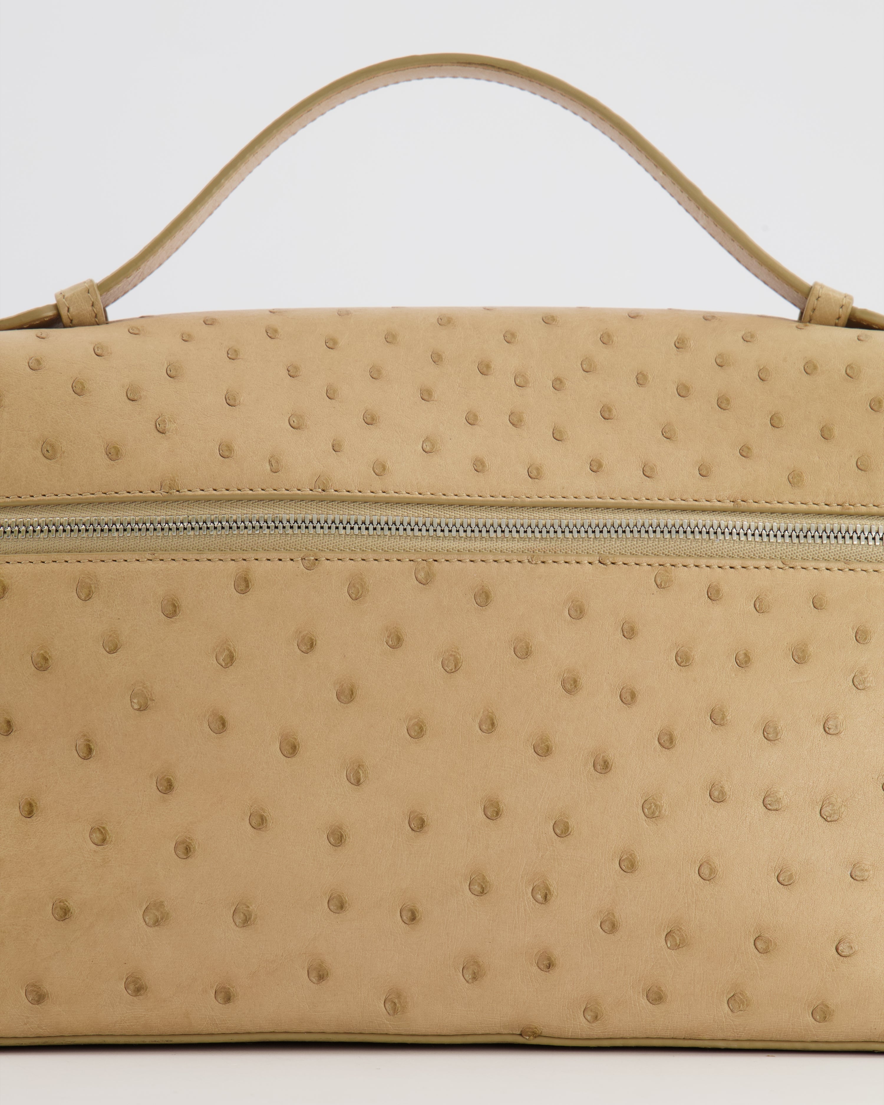 Loro Piana Extra Pocket L27 Pouch Bag in Beige Ostrich Leather with Silver Hardware