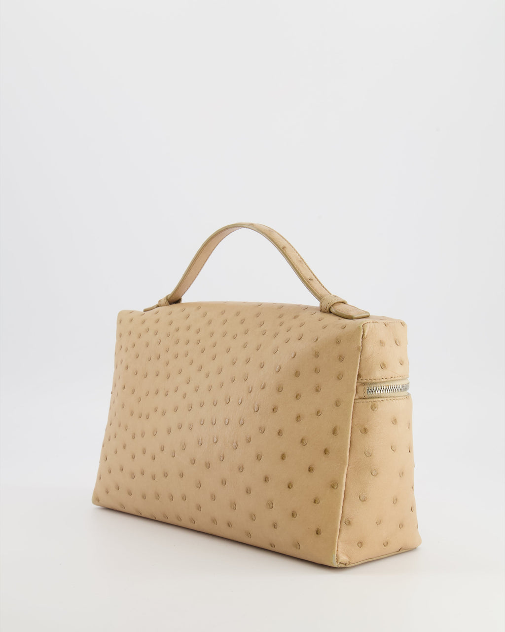 Loro Piana Extra Pocket L27 Pouch Bag in Beige Ostrich Leather with Silver Hardware