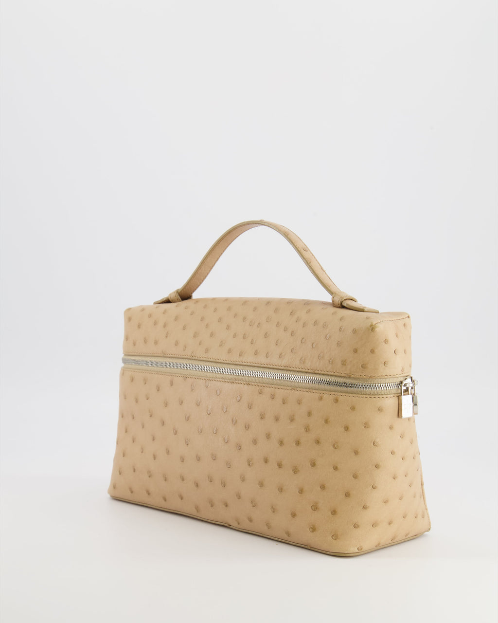 Loro Piana Extra Pocket L27 Pouch Bag in Beige Ostrich Leather with Silver Hardware