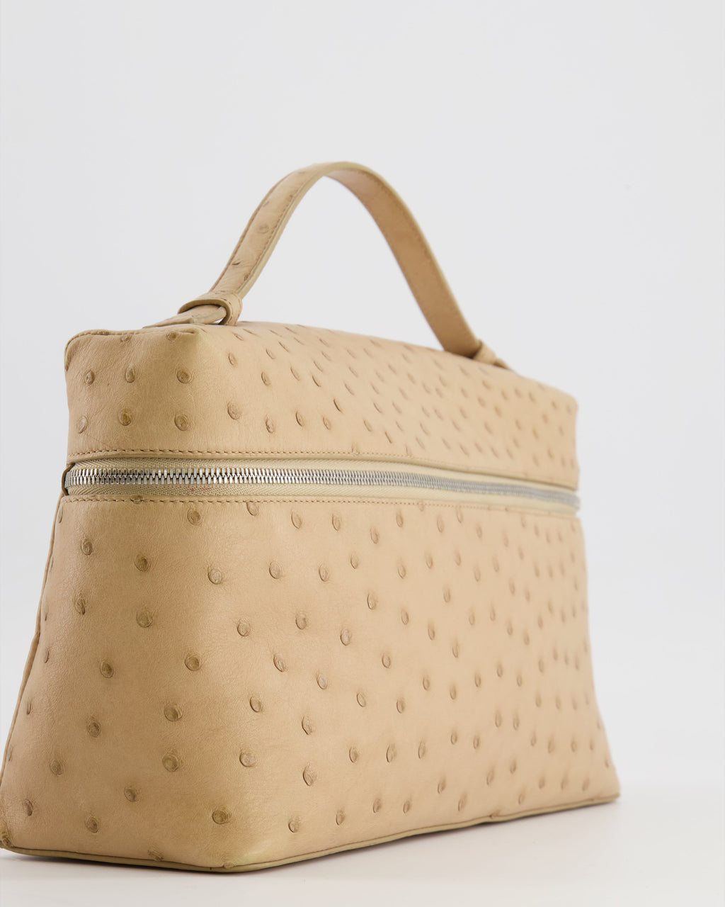 Loro Piana Extra Pocket L27 Pouch Bag in Beige Ostrich Leather with Silver Hardware