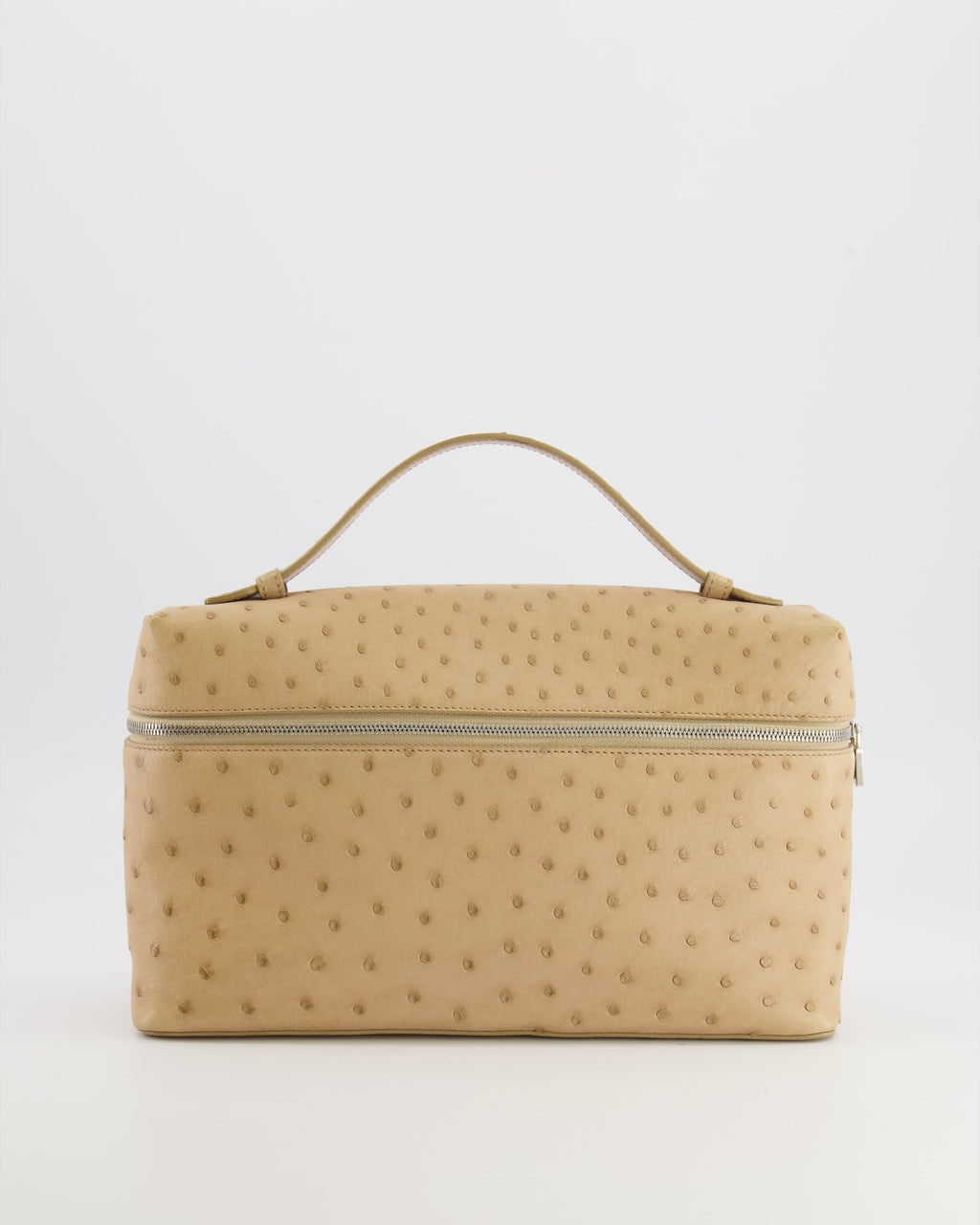 Loro Piana Extra Pocket L27 Pouch Bag in Beige Ostrich Leather with Silver Hardware