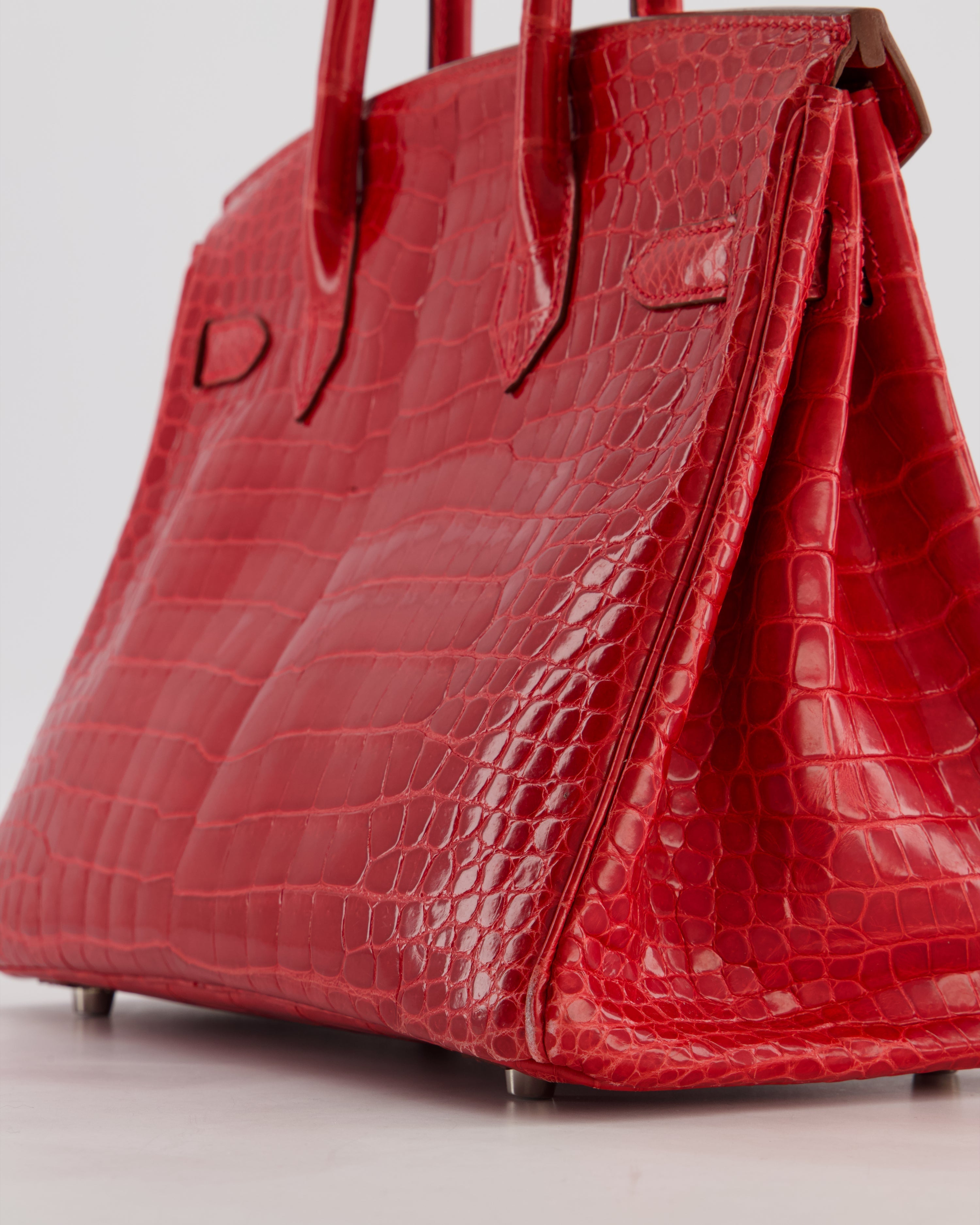 *HOT & RARE* Hermès Birkin 30 Retourne Bag in Braise Shiny Porosus Crocodile Leather with Palladium Hardware