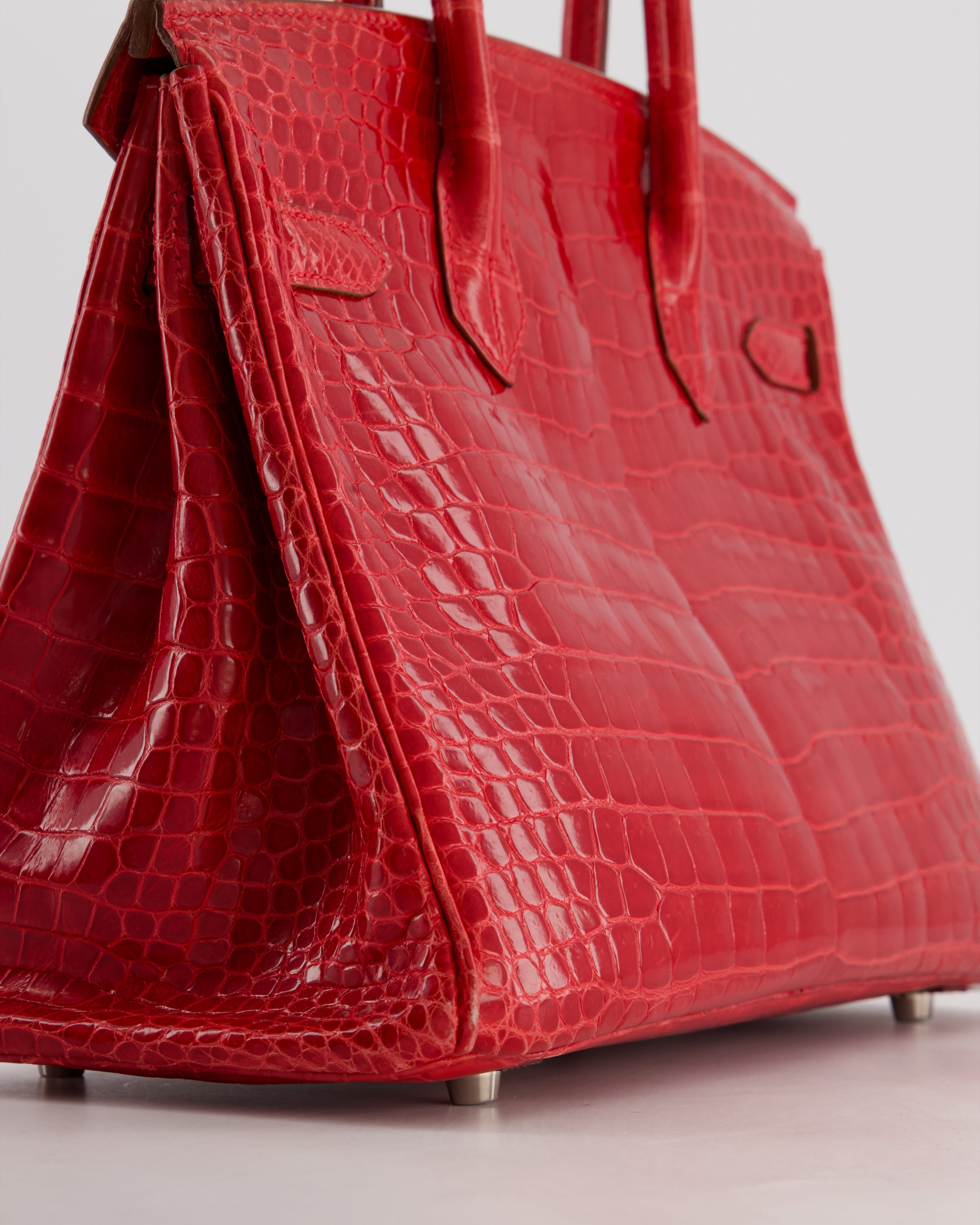 *HOT & RARE* Hermès Birkin 30 Retourne Bag in Braise Shiny Porosus Crocodile Leather with Palladium Hardware