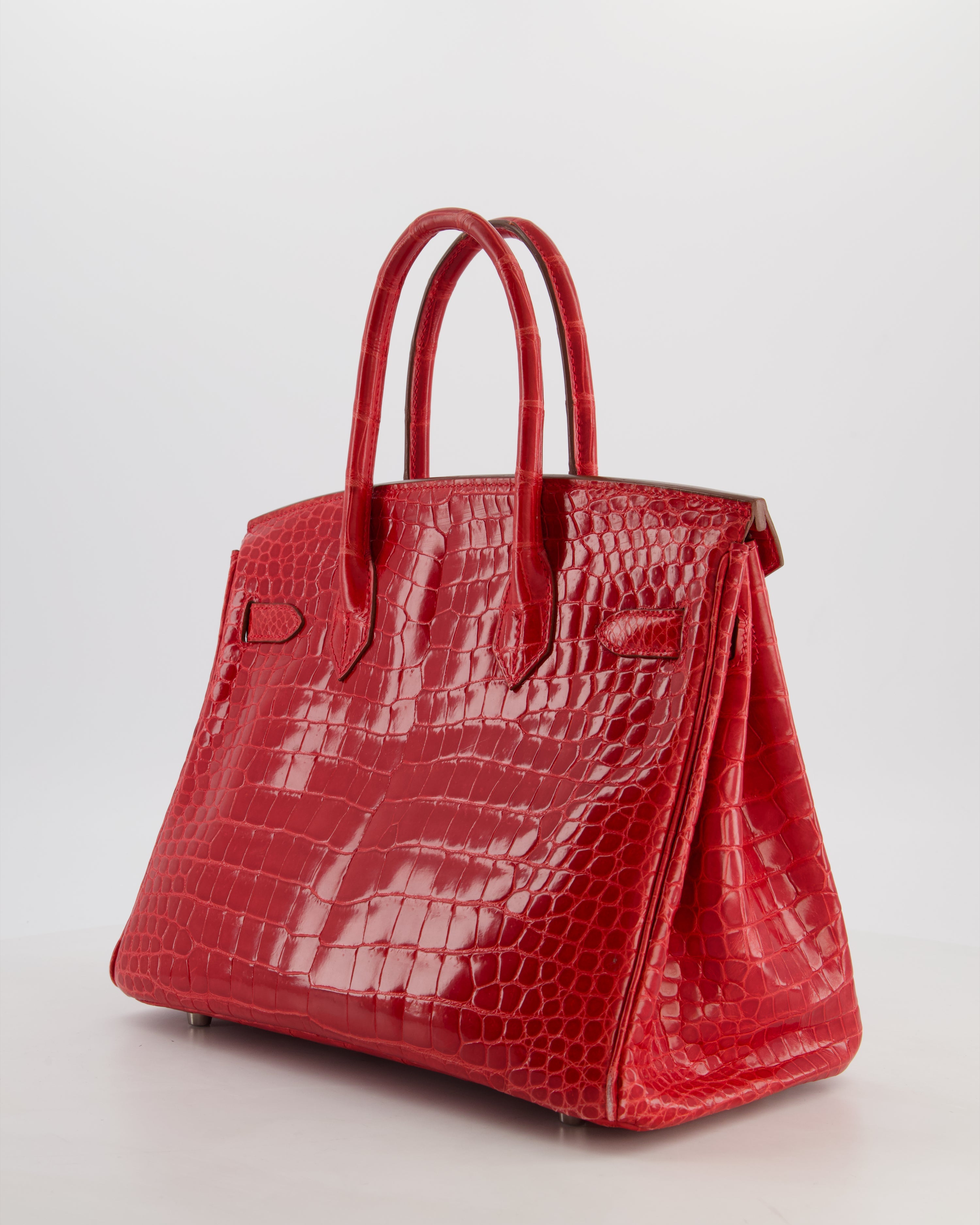 *HOT & RARE* Hermès Birkin 30 Retourne Bag in Braise Shiny Porosus Crocodile Leather with Palladium Hardware