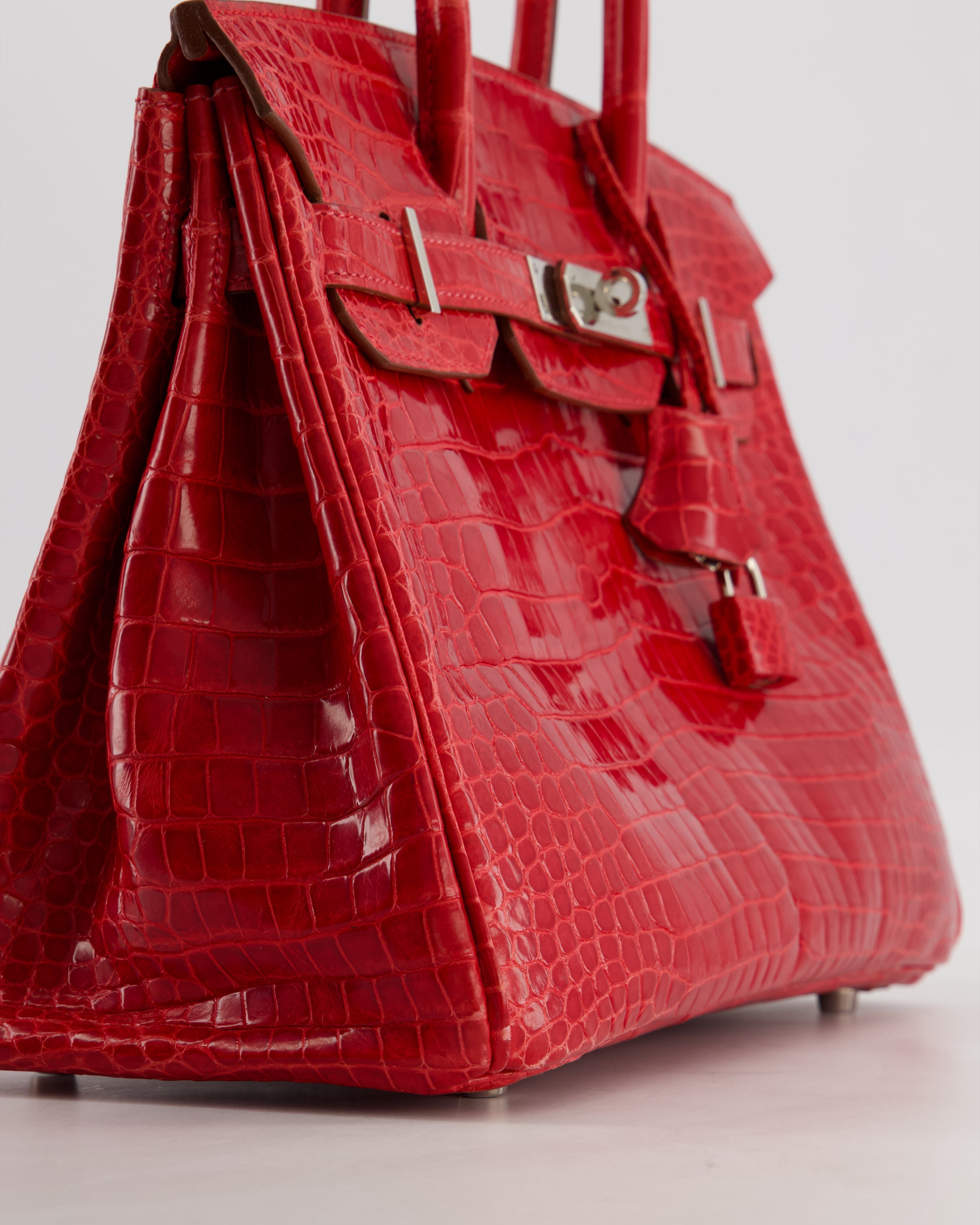 *HOT & RARE* Hermès Birkin 30 Retourne Bag in Braise Shiny Porosus Crocodile Leather with Palladium Hardware