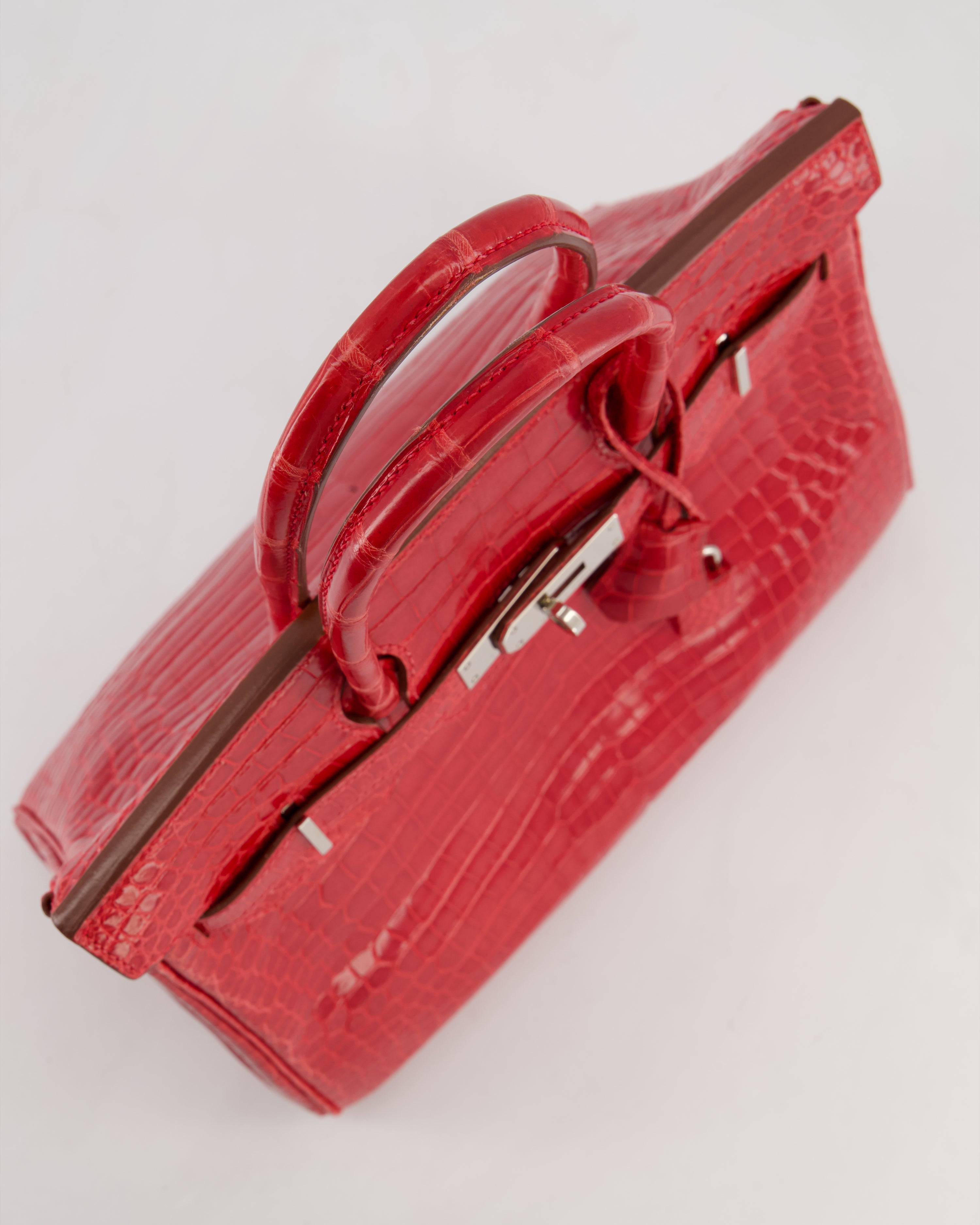 *HOT & RARE* Hermès Birkin 30 Retourne Bag in Braise Shiny Porosus Crocodile Leather with Palladium Hardware