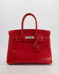 *HOT & RARE* Hermès Birkin 30 Retourne Bag in Braise Shiny Porosus Crocodile Leather with Palladium Hardware