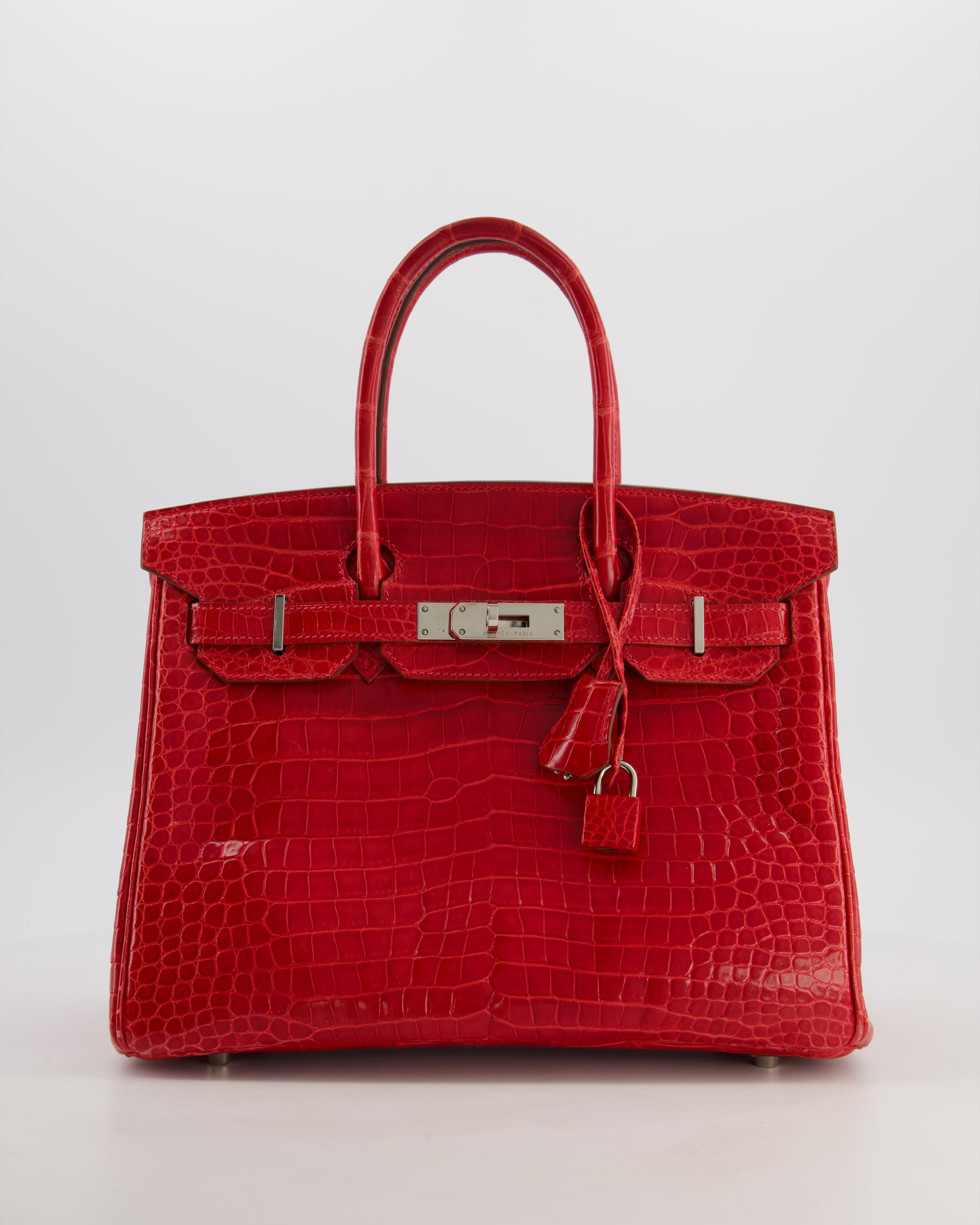 *HOT & RARE* Hermès Birkin 30 Retourne Bag in Braise Shiny Porosus Crocodile Leather with Palladium Hardware