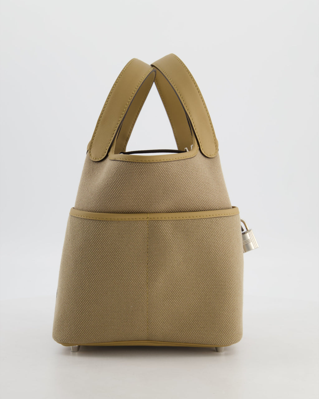 *HOT* Hermès Picotin 18 Lock Pocket Cargo Bag in Beige Marfa Toile Goeland & Poussiere Swift Leather with Palladium Hardware