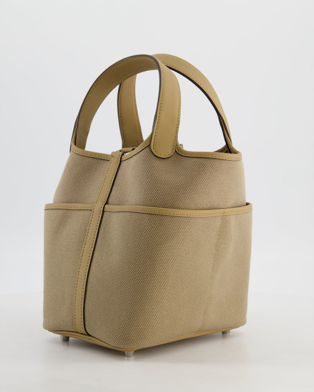 *HOT* Hermès Picotin 18 Lock Pocket Cargo Bag in Beige Marfa Toile Goeland & Poussiere Swift Leather with Palladium Hardware