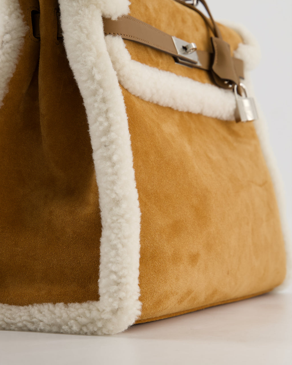 *COLLECTOR'S* Hermès Kelly 35 Teddy Plush Grizzly Bag in Alezan Swift Leather, Ecru Plush & Chamois Grizzly Suede Leather with Palladium Hardware