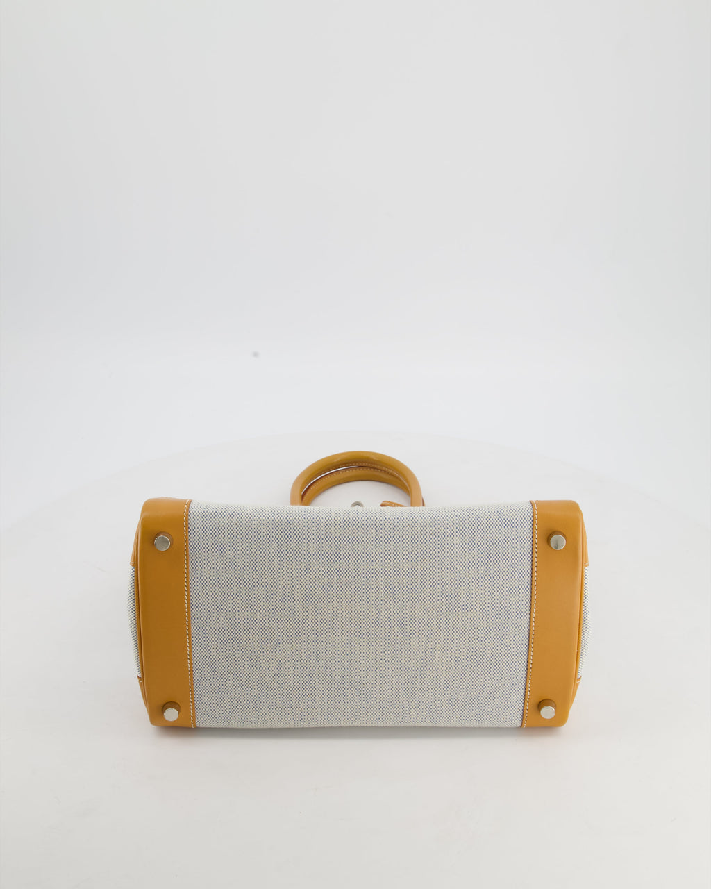 *RARE* Hermès Vintage Birkin 30 Retourne Toile Bag in Natural Sable Vache Naturelle Leather & Écru/Ciel Cross Toile Canvas with Palladium Hardware