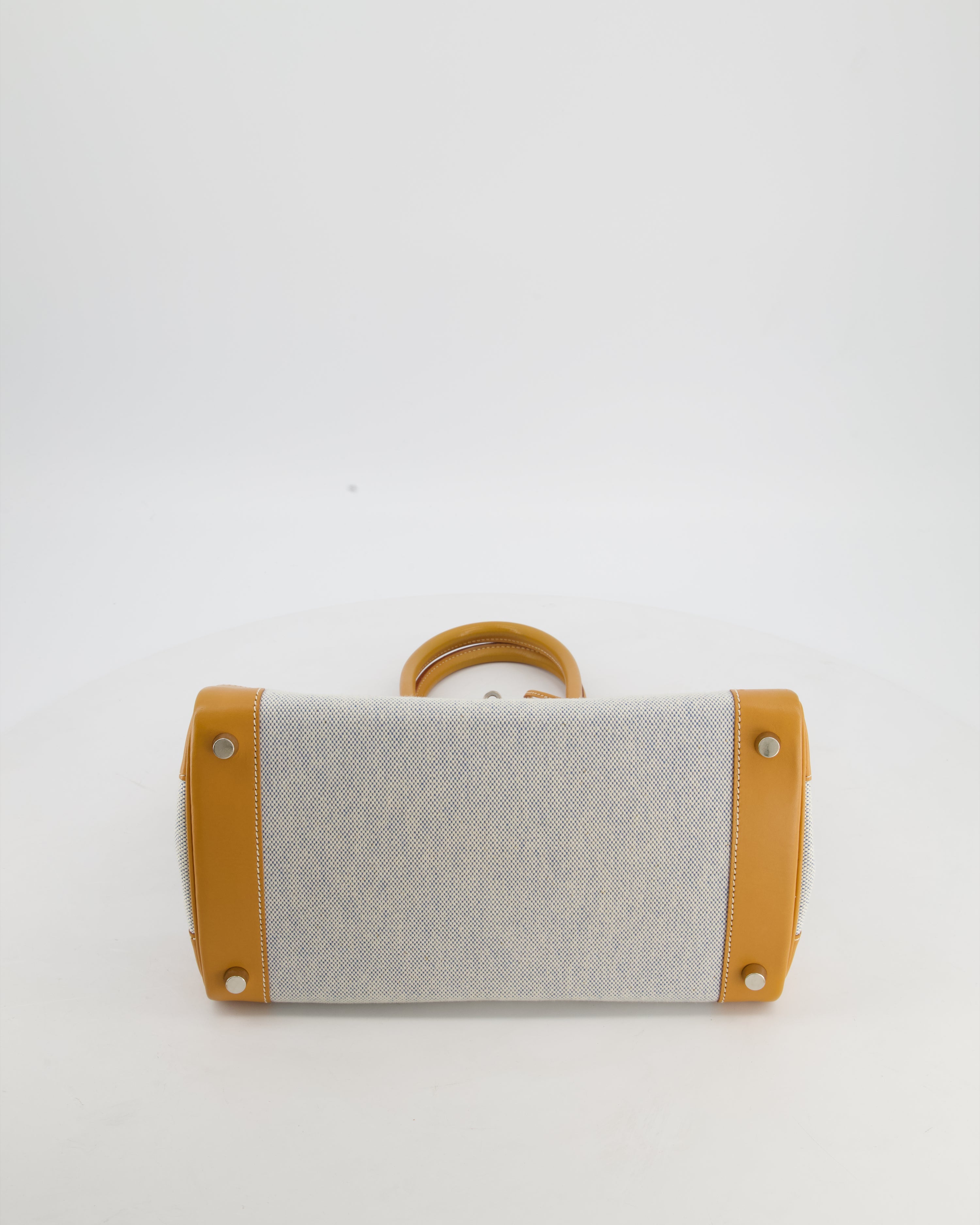 *RARE* Hermès Vintage Birkin 30 Retourne Toile Bag in Natural Sable Vache Naturelle Leather & Écru/Ciel Cross Toile Canvas with Palladium Hardware