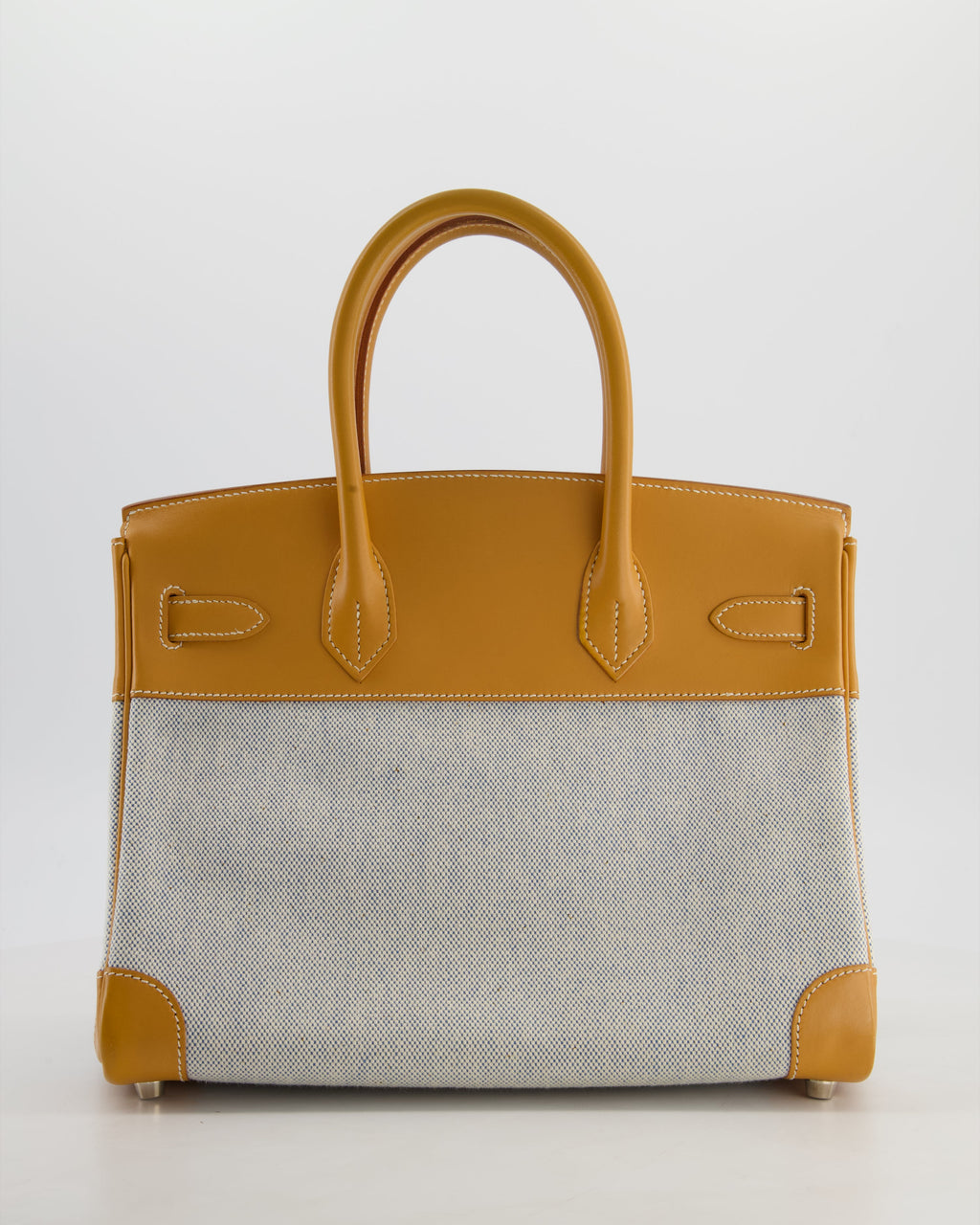 *RARE* Hermès Vintage Birkin 30 Retourne Toile Bag in Natural Sable Vache Naturelle Leather & Écru/Ciel Cross Toile Canvas with Palladium Hardware