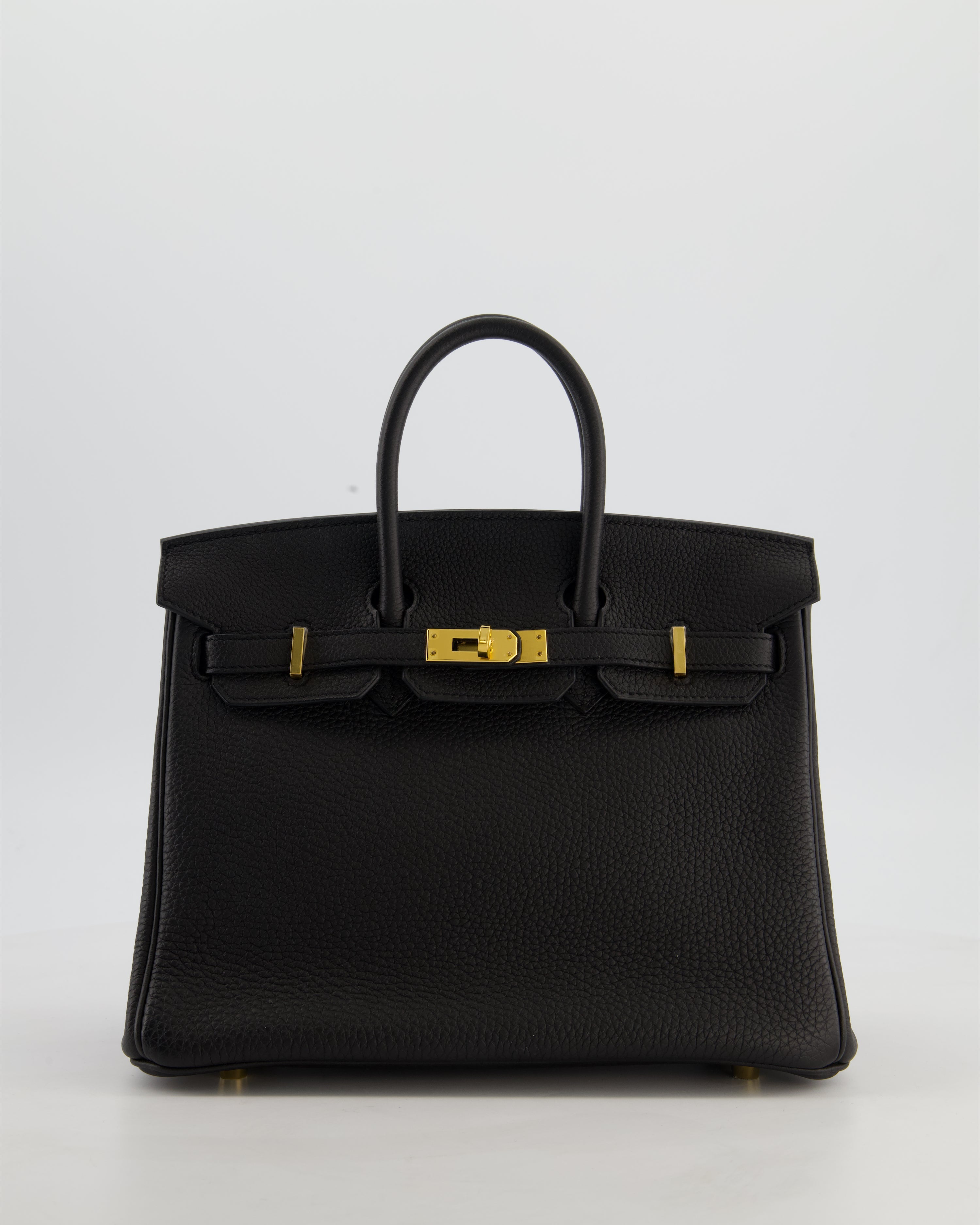 *HOT* Hermès Birkin 25 Retourne Bag in Noir Togo Leather with Gold Hardware