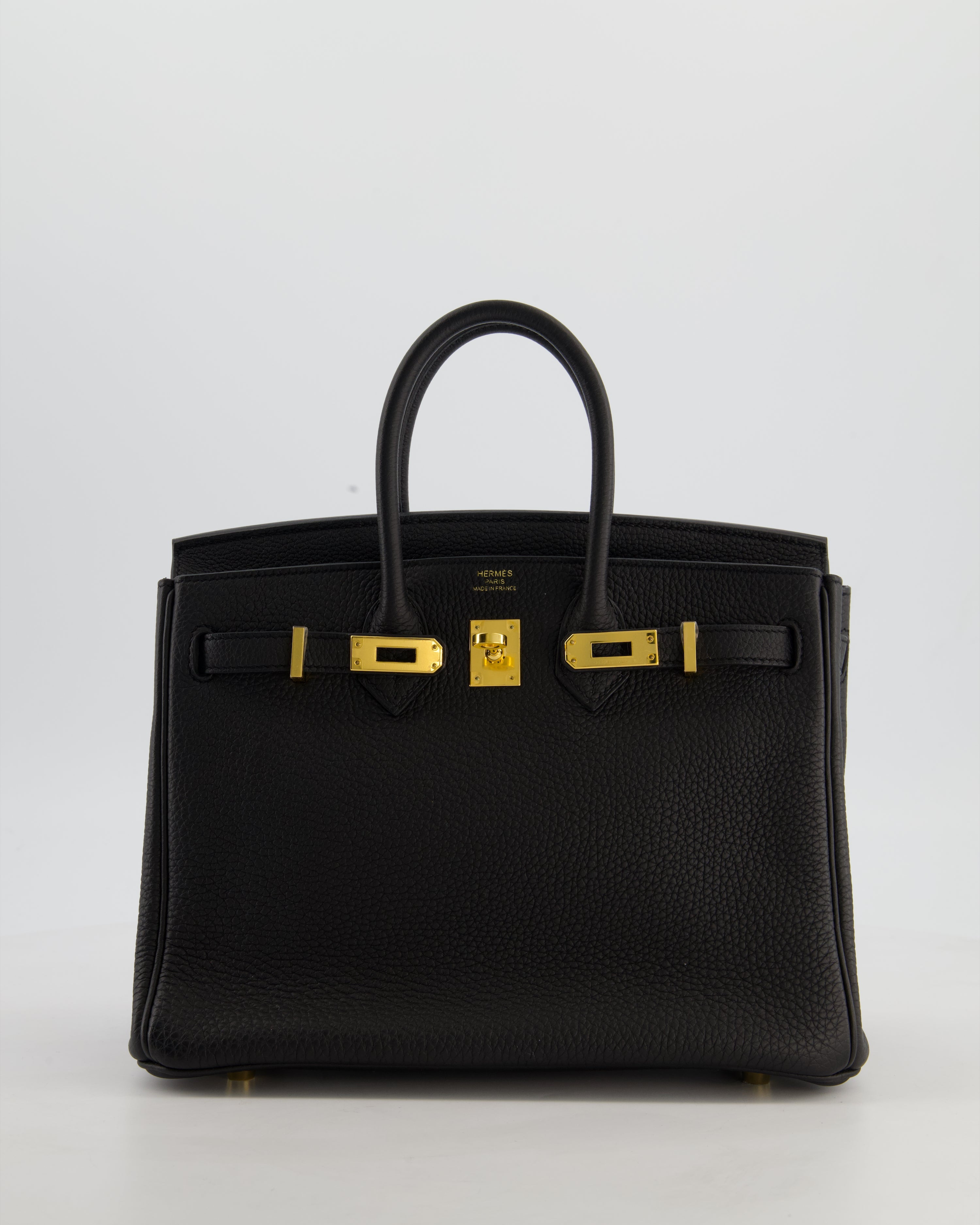 *HOT* Hermès Birkin 25 Retourne Bag in Noir Togo Leather with Gold Hardware