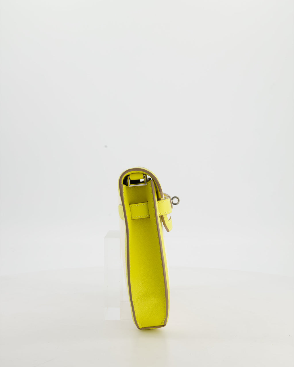 Hermès Kelly Depeches 25 Verso Bag in Ecru Canvas and Jaune Citron Chèvre with Palladium Hardware