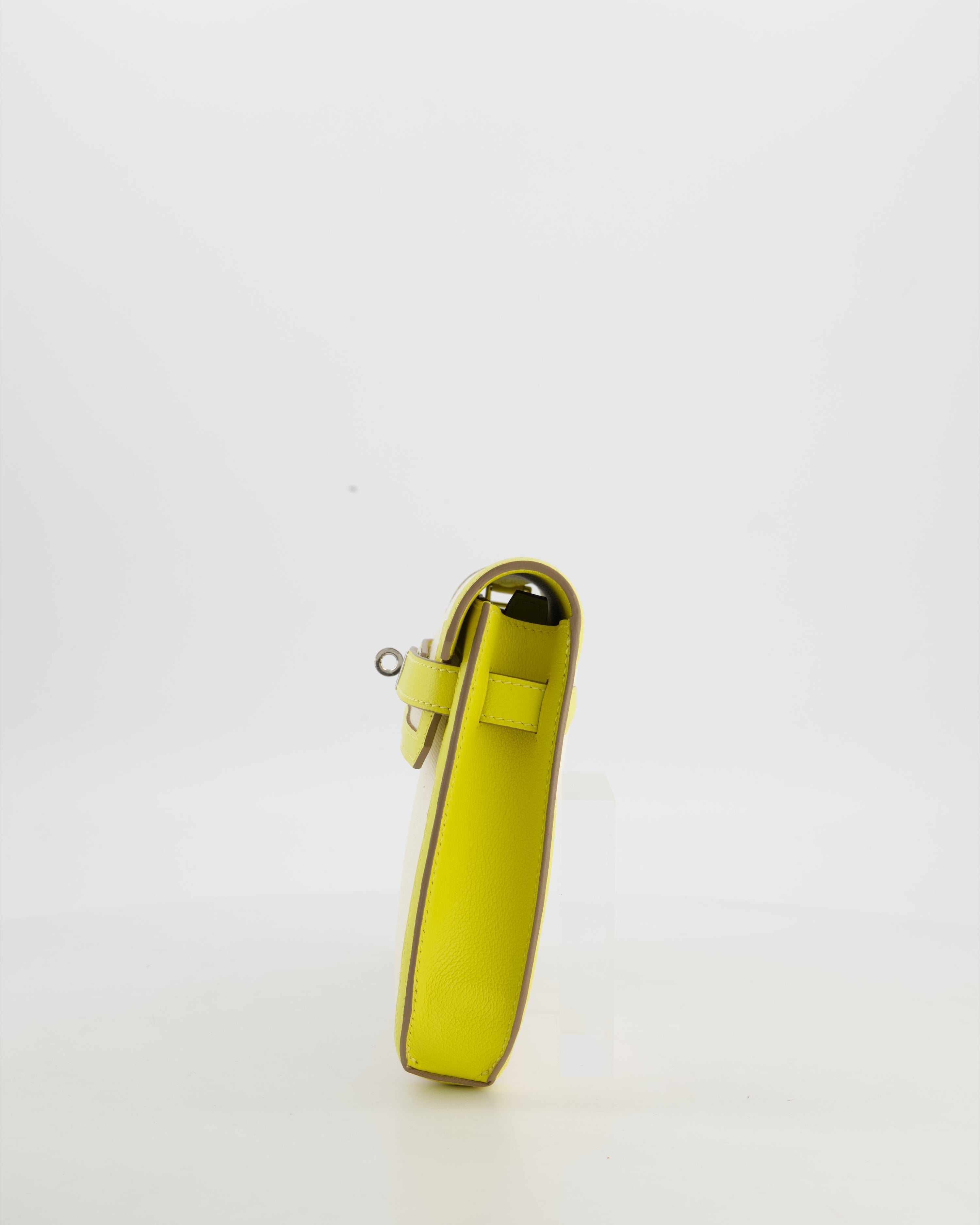 Hermès Kelly Depeches 25 Verso Bag in Ecru Canvas and Jaune Citron Chèvre with Palladium Hardware