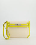 Hermès Kelly Depeches 25 Verso Bag in Ecru Canvas and Jaune Citron Chèvre with Palladium Hardware
