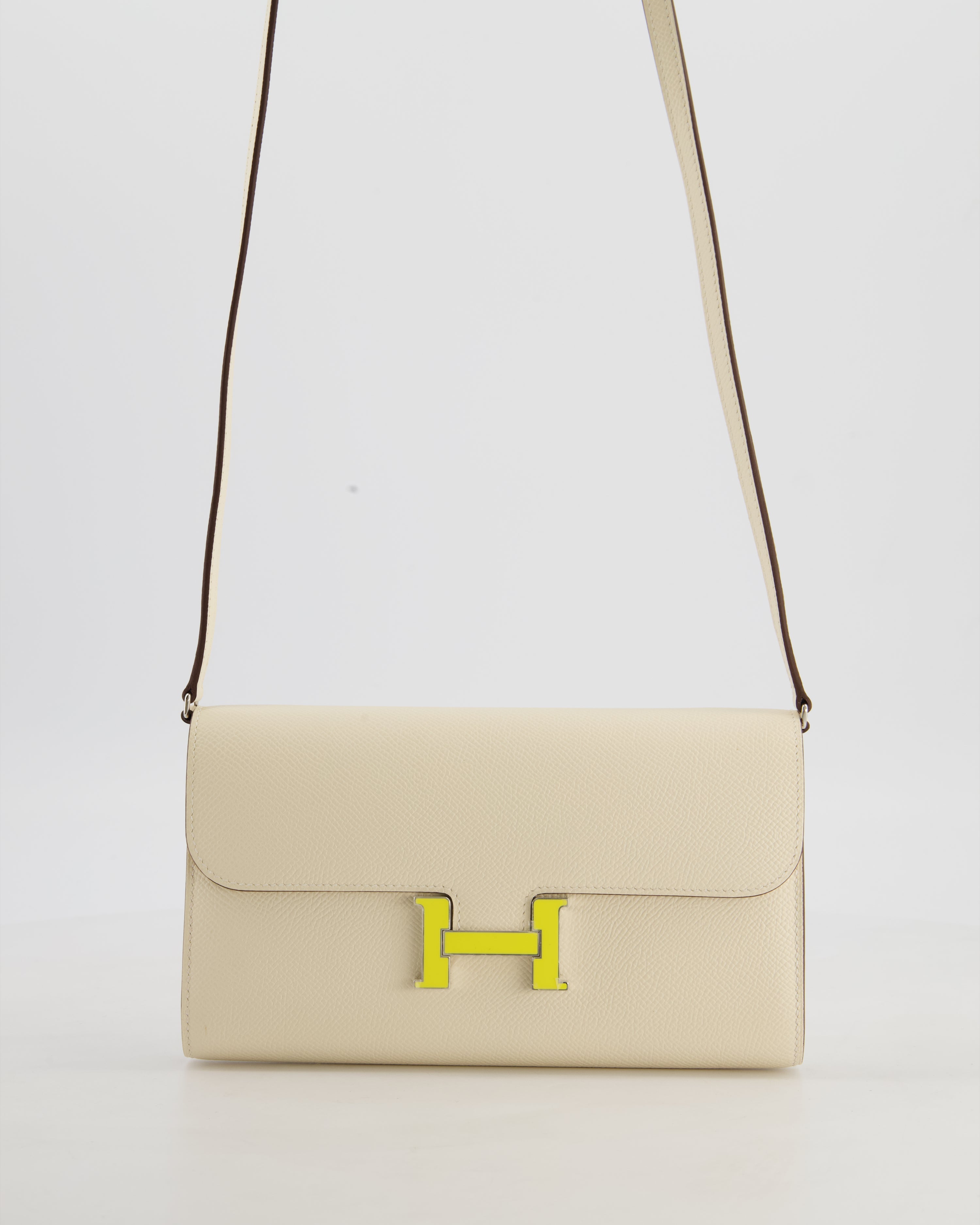 Hermès Constance To Go Bag in Nata Epsom Leather with Jaune Citron Enamel Hardware