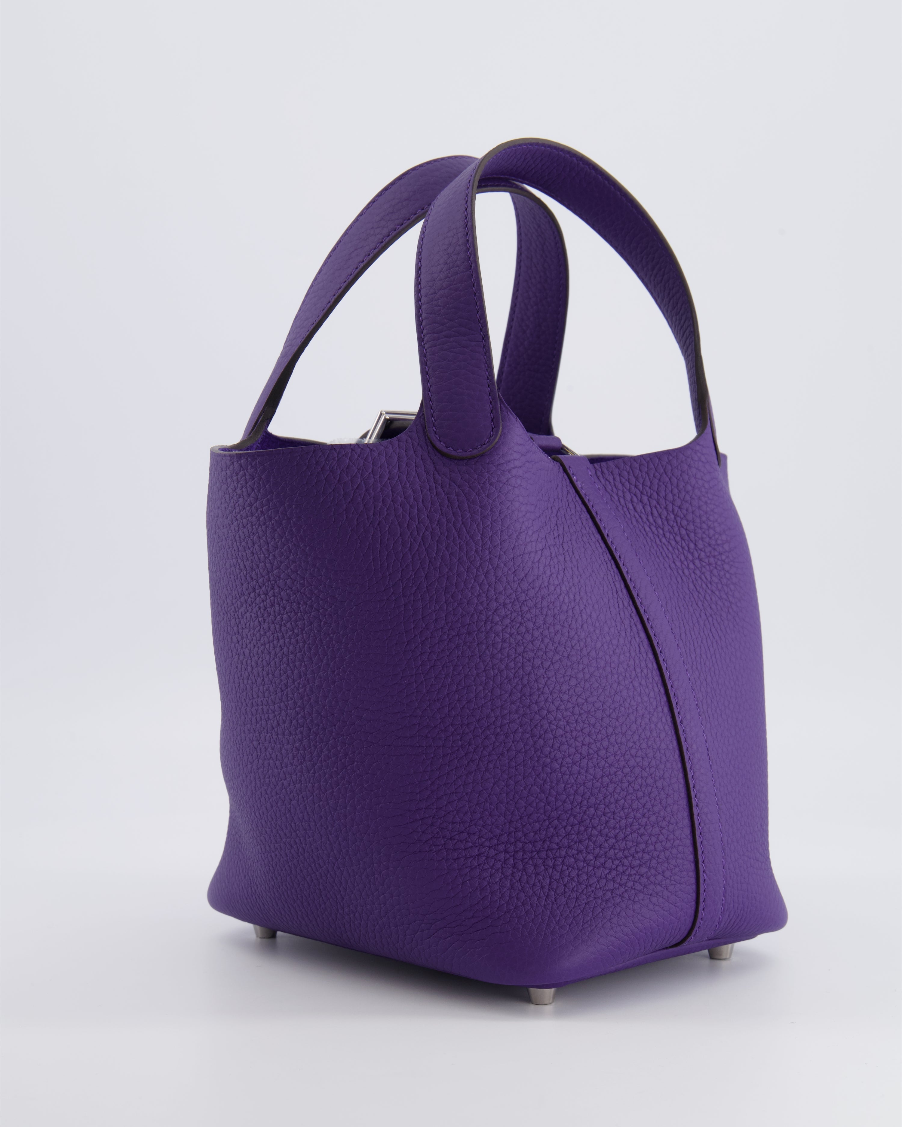 Hermès Picotin Lock 18 Bag in Purple Clemence Leather with Palladium Hardware