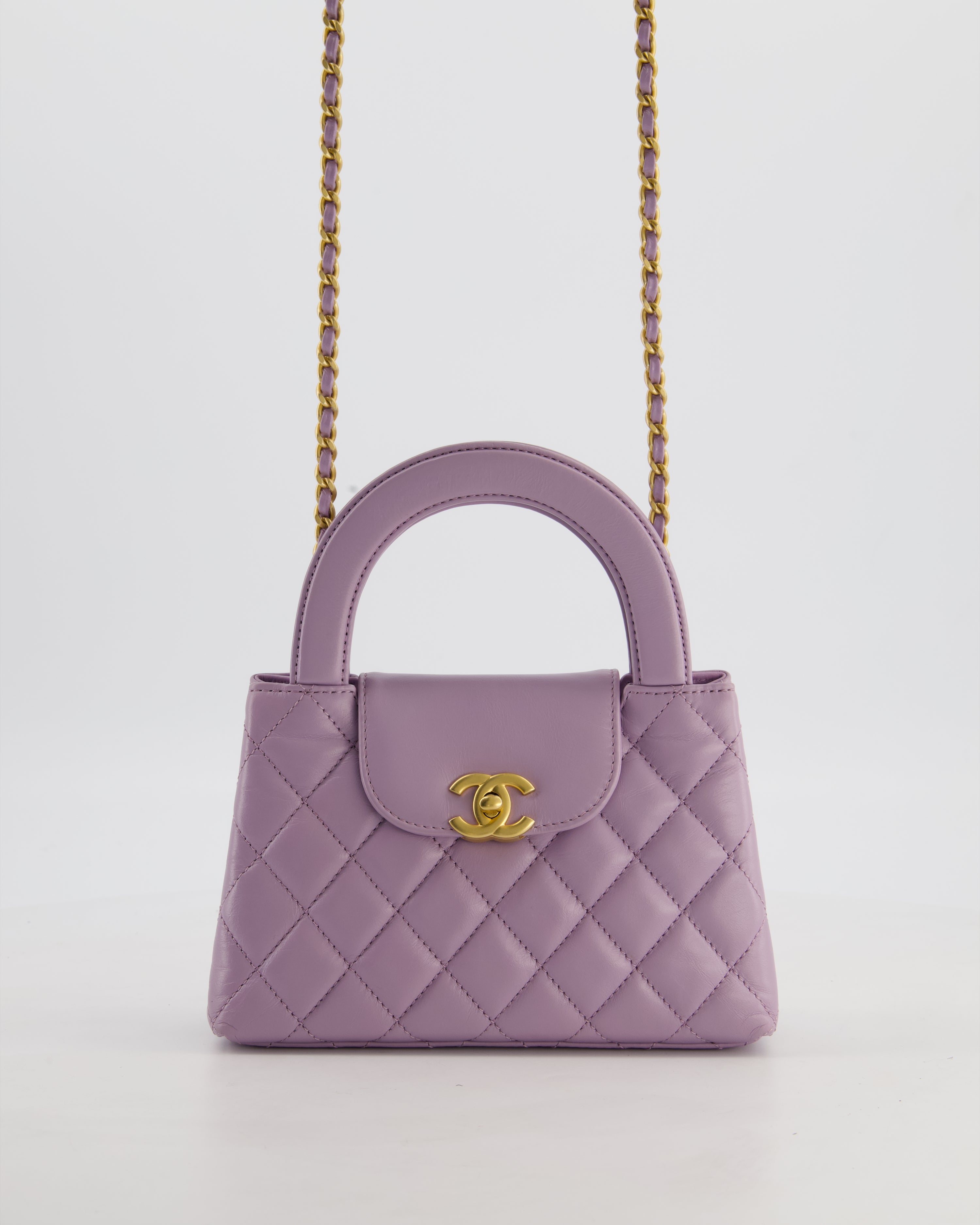 *HOT COLOUR* Chanel Lilac Small Mini Kelly Shopping Bag in Calfskin Leather with Brushed Gold Hardware
