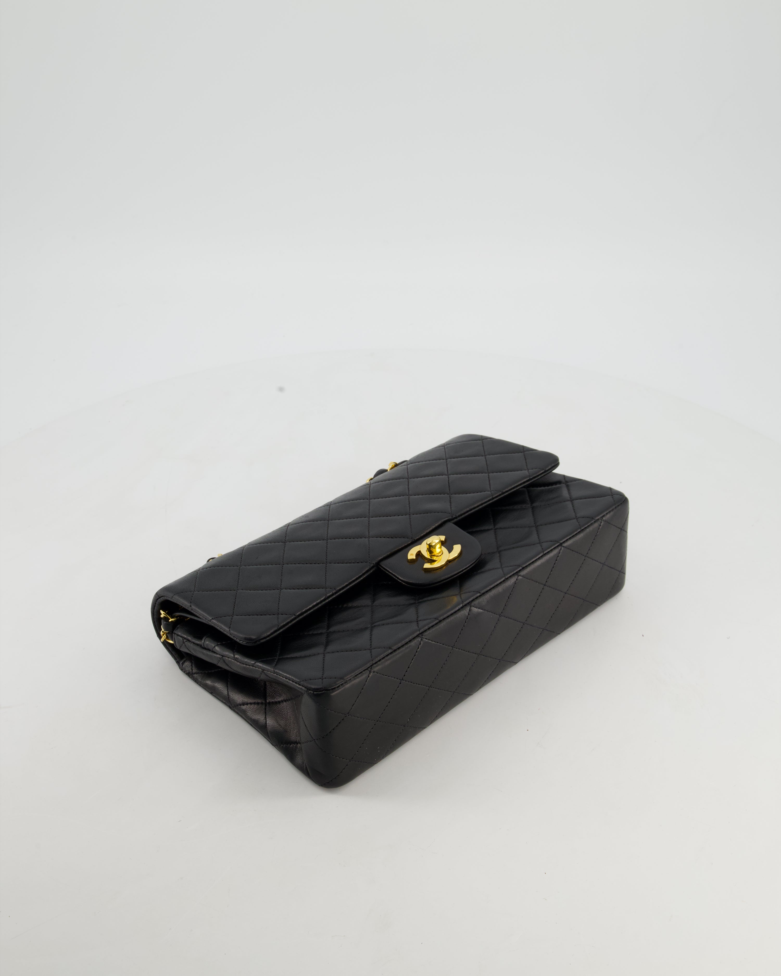 Chanel Black Vintage Medium Classic Double Flap Bag in Lambskin Leather with Gold Hardware