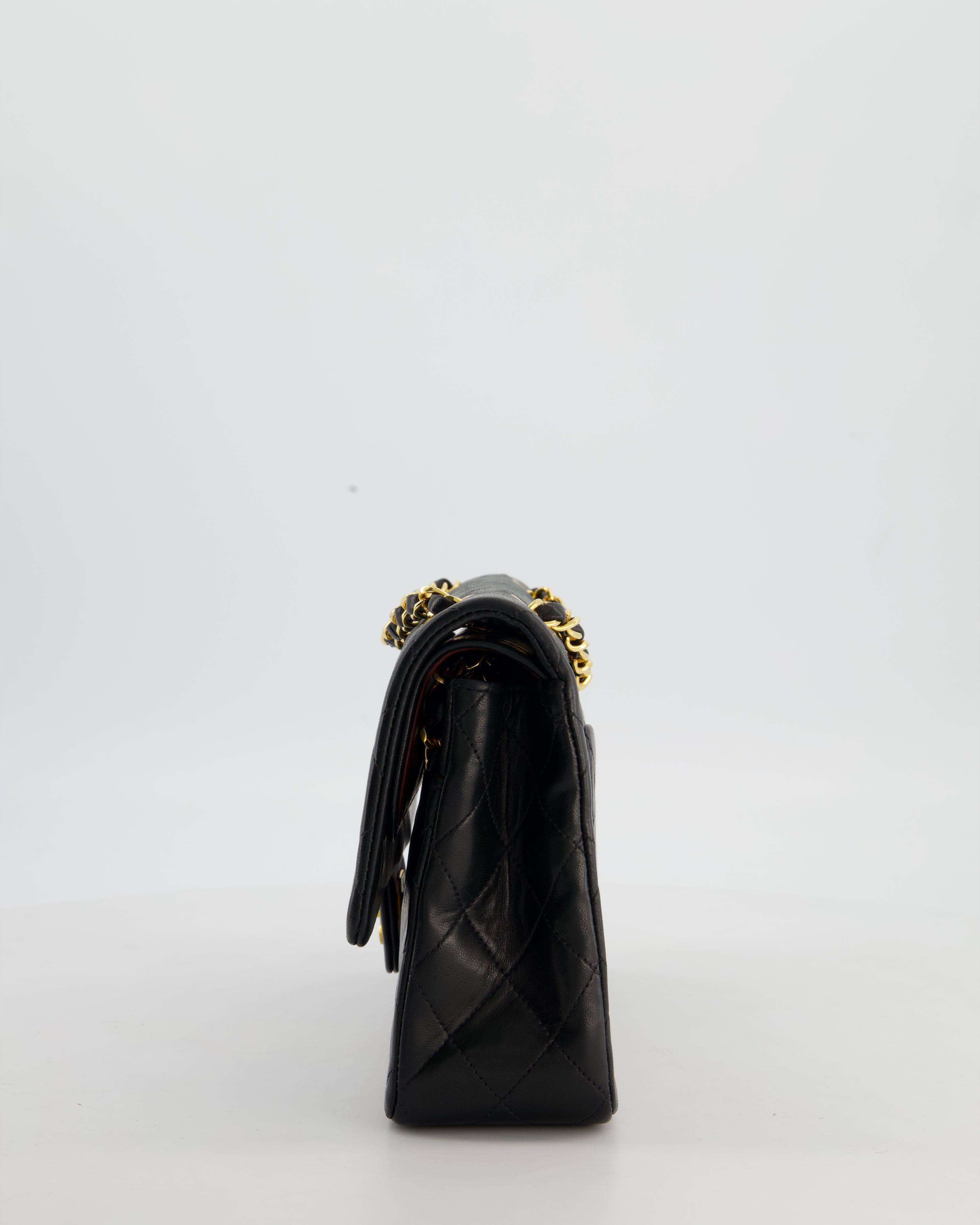 Chanel Black Vintage Medium Classic Double Flap Bag in Lambskin Leather with Gold Hardware