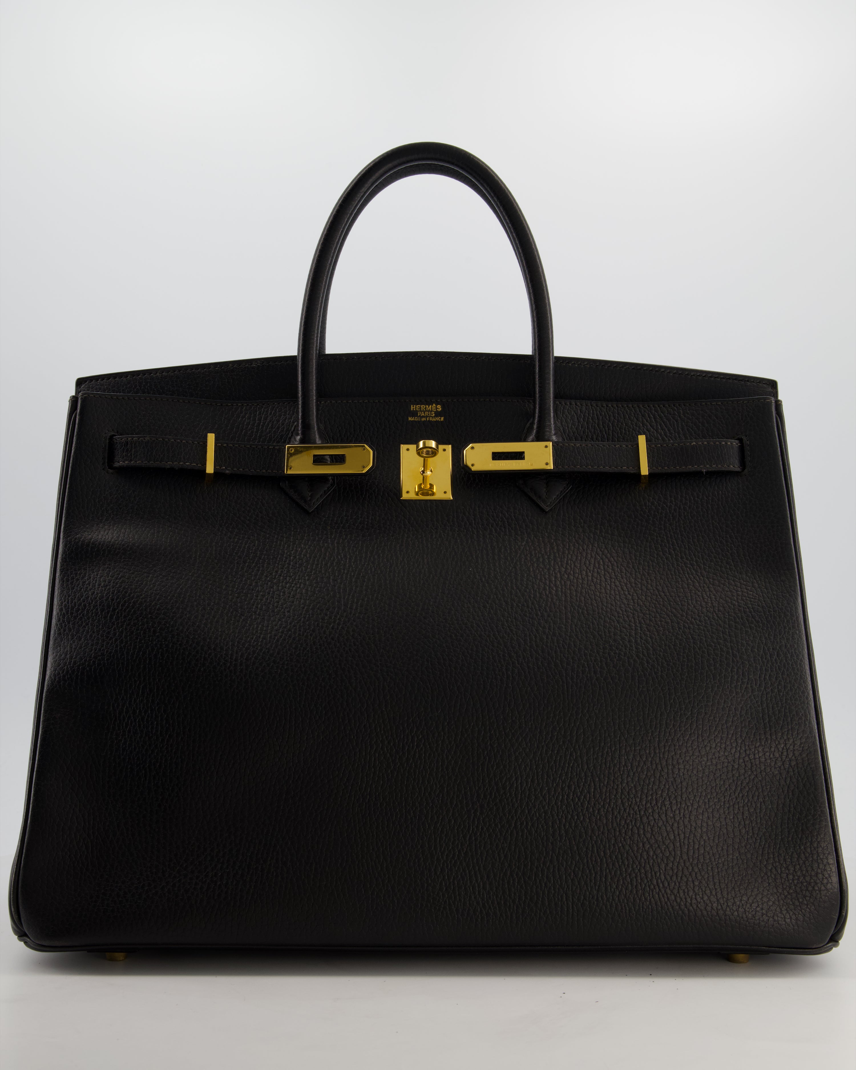 *RARE* Hermès Birkin 40 Retourne Bag in Black Ardennes Leather with Gold Hardware
