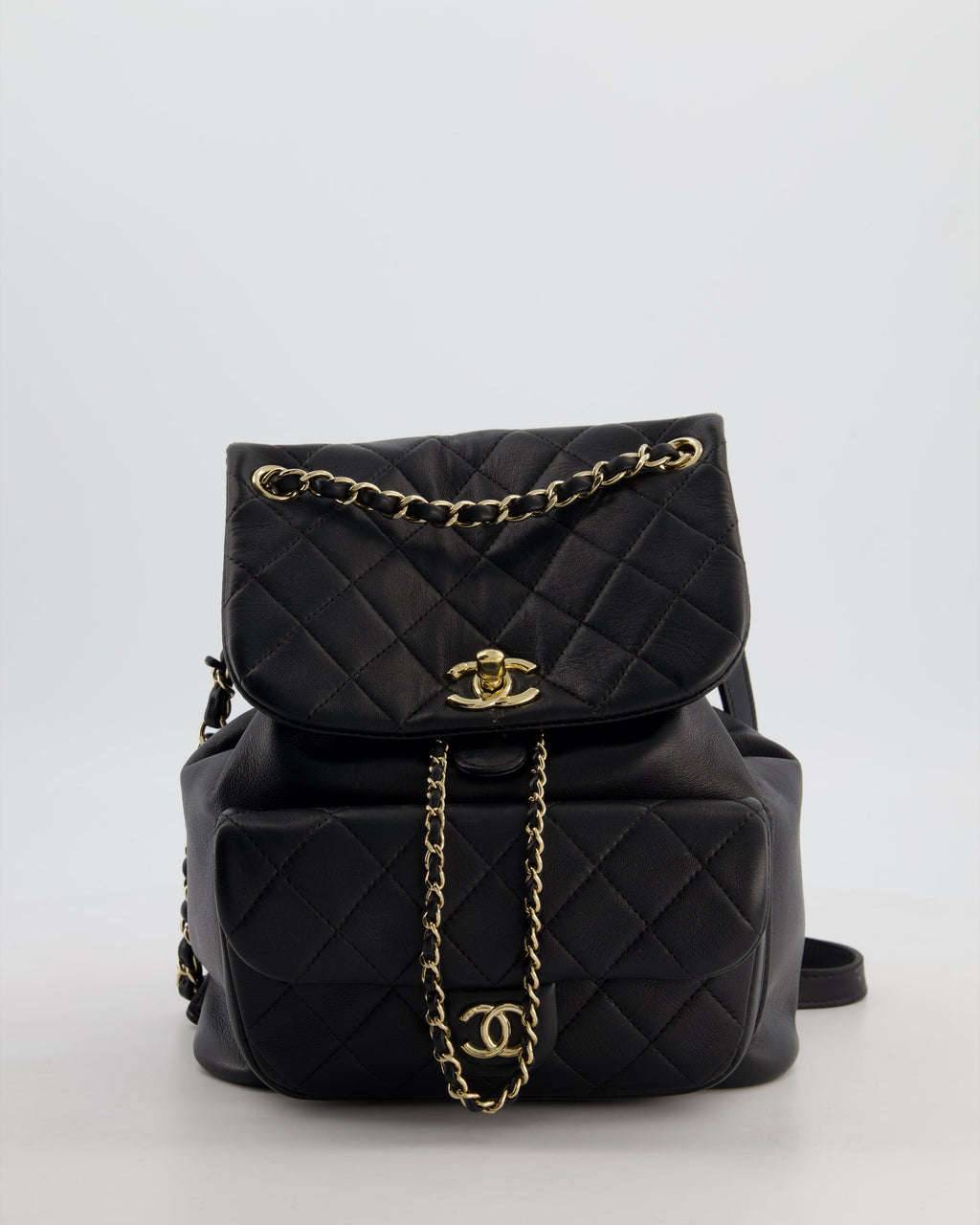 Chanel Black Calfskin Quilted Leather Backpack with Champagne Gold Hardware