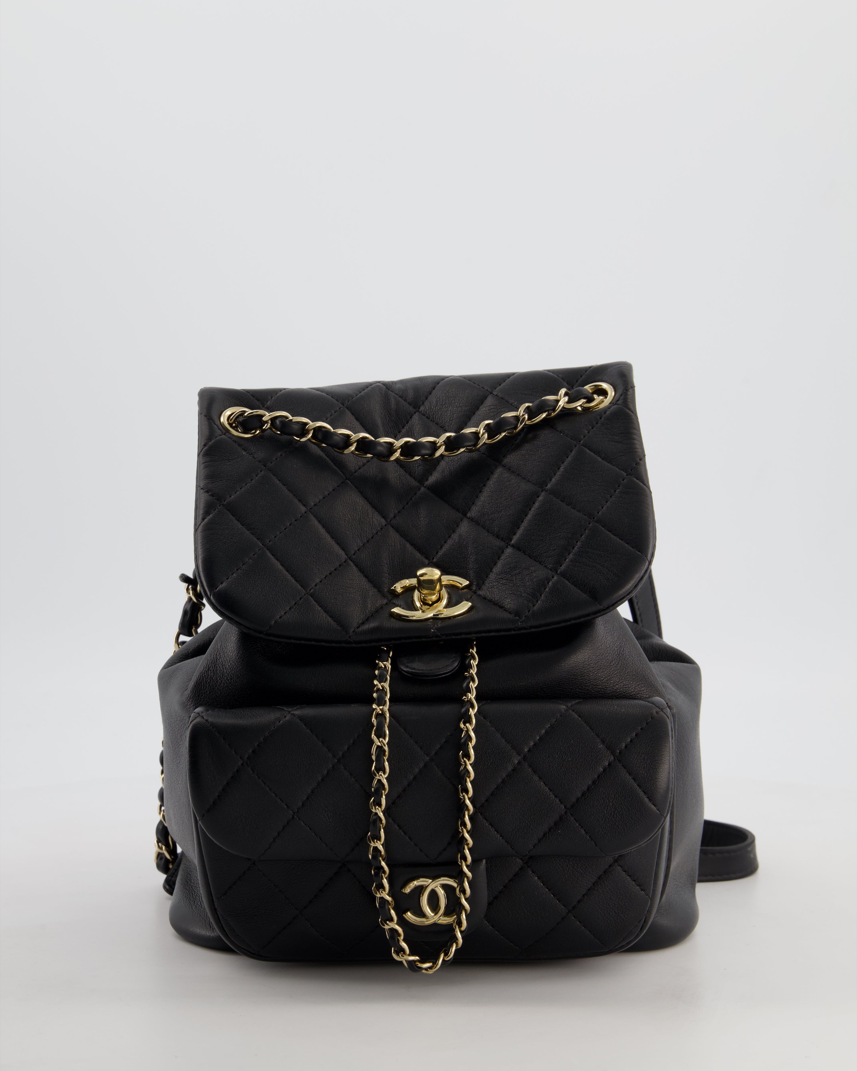 Chanel Black Calfskin Quilted Leather Backpack with Champagne Gold Hardware