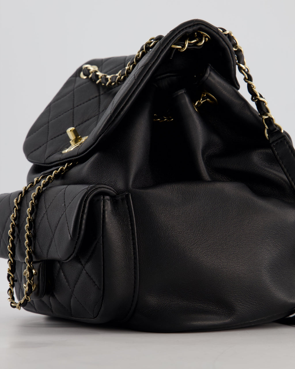 Chanel Black Calfskin Quilted Leather Backpack with Champagne Gold Hardware