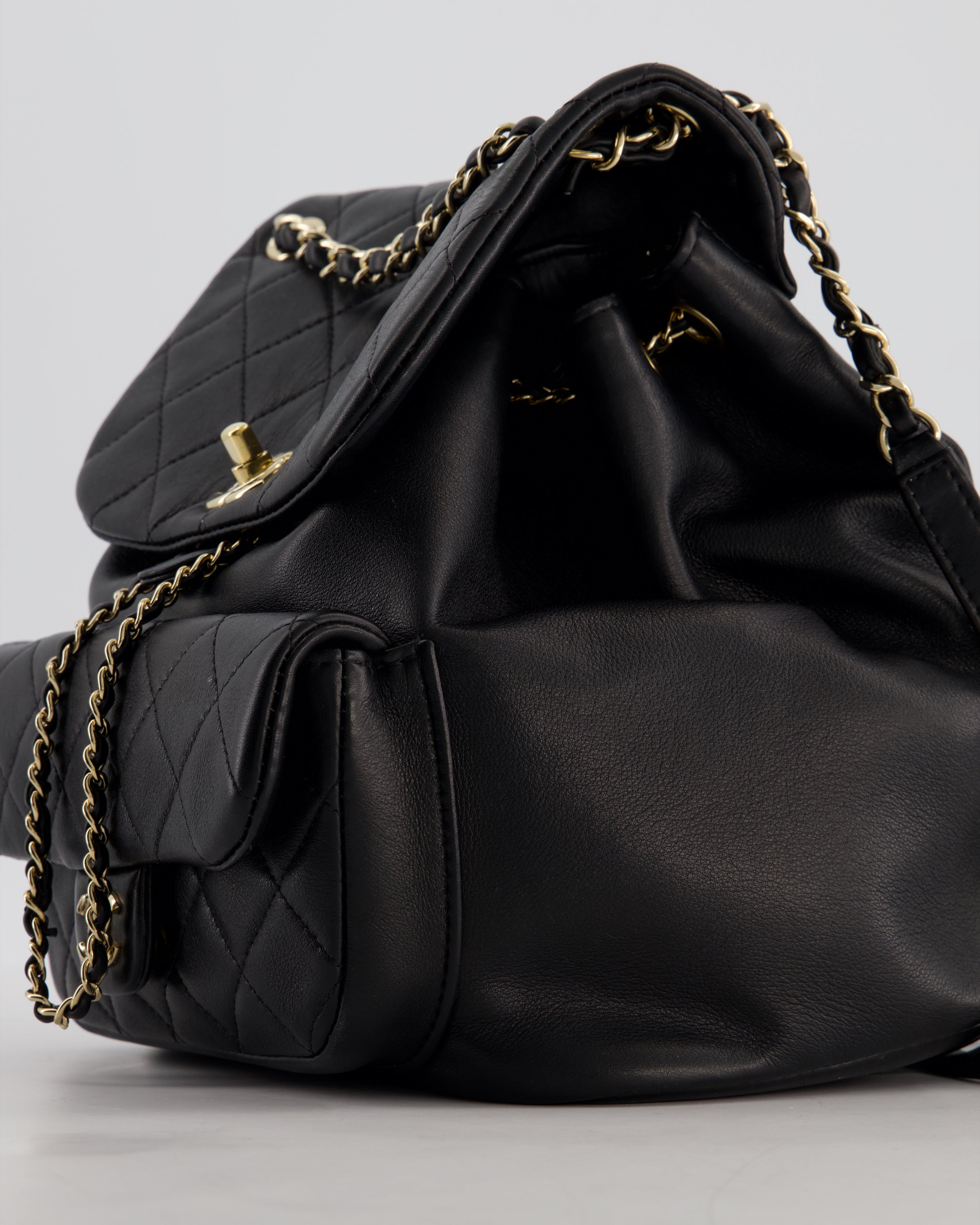 Chanel Black Calfskin Quilted Leather Backpack with Champagne Gold Hardware