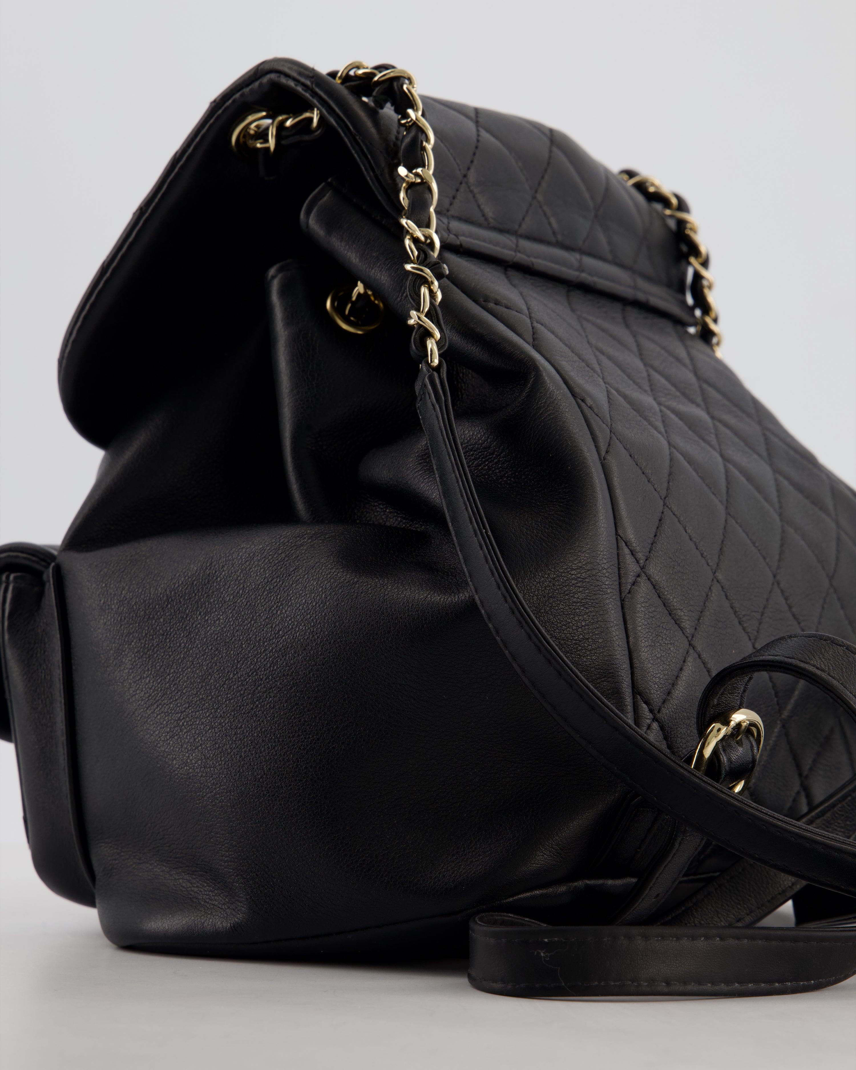 Chanel Black Calfskin Quilted Leather Backpack with Champagne Gold Hardware