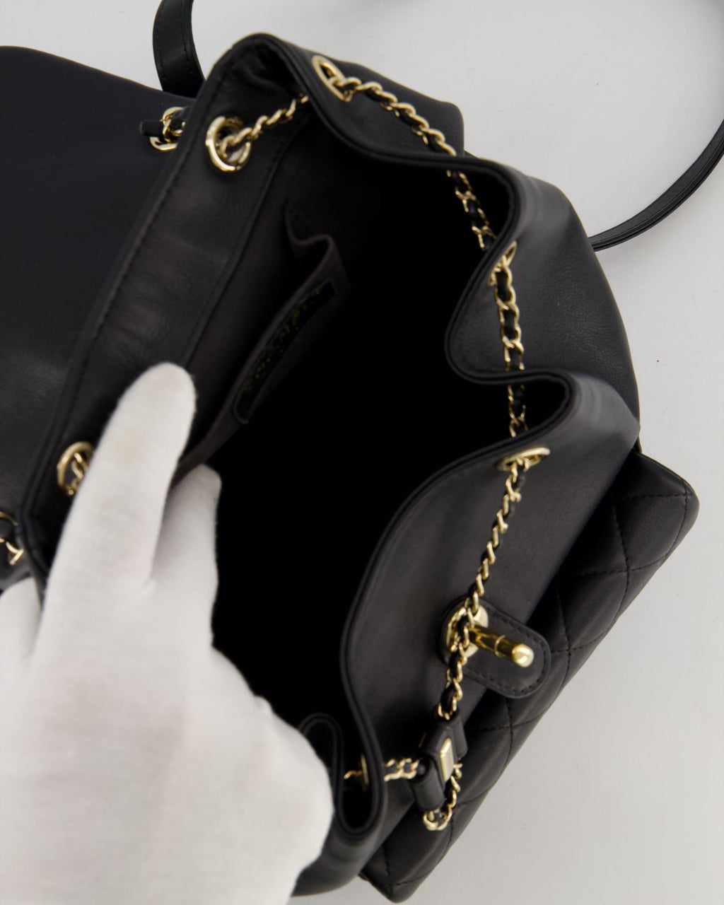 Chanel Black Calfskin Quilted Leather Backpack with Champagne Gold Hardware