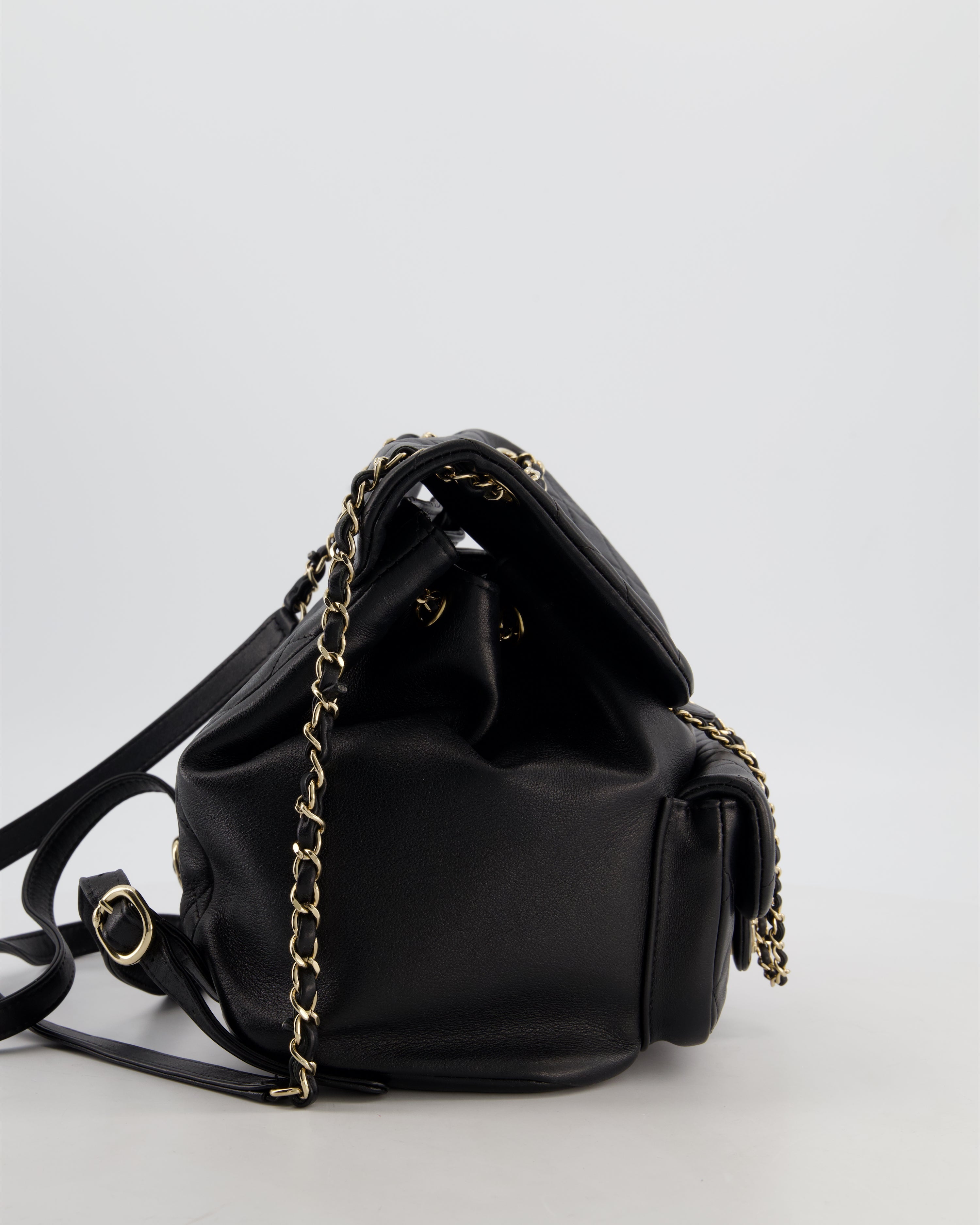 Chanel Black Calfskin Quilted Leather Backpack with Champagne Gold Hardware