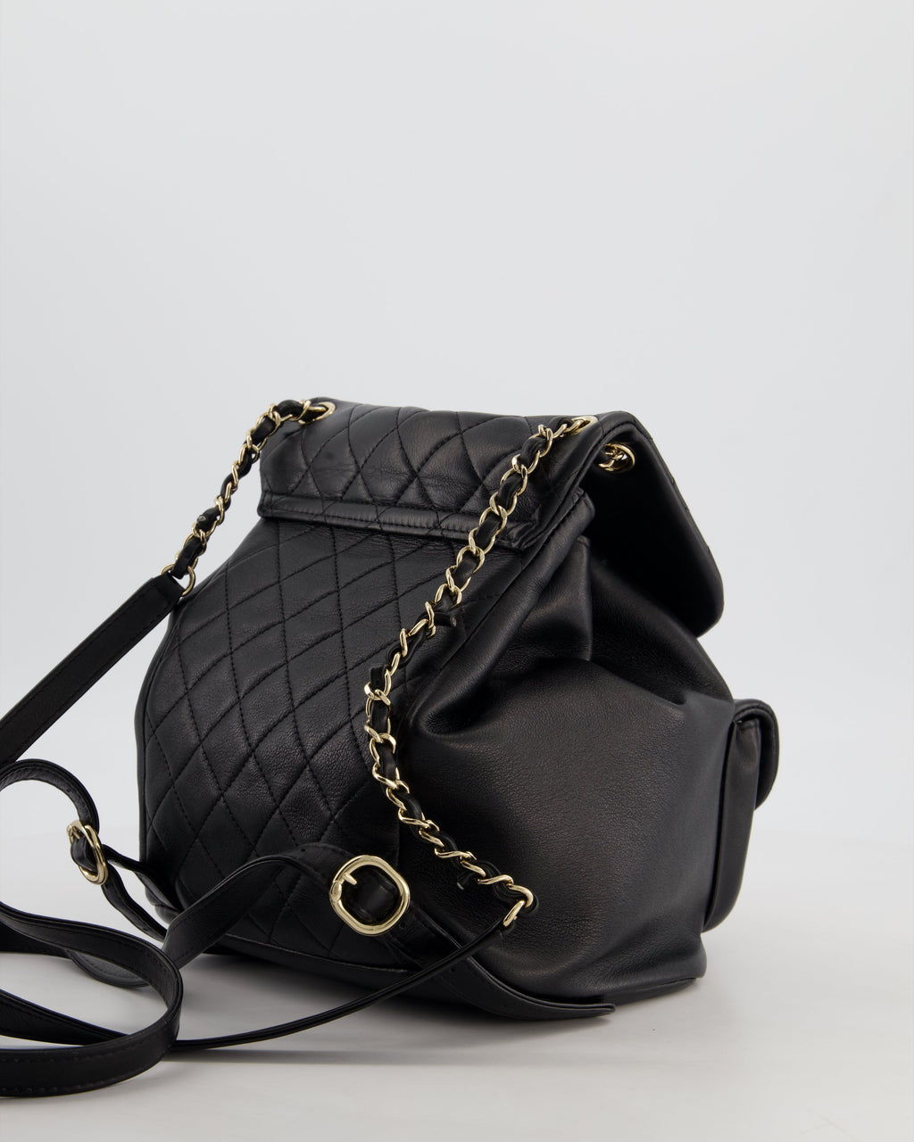 Chanel Black Calfskin Quilted Leather Backpack with Champagne Gold Hardware