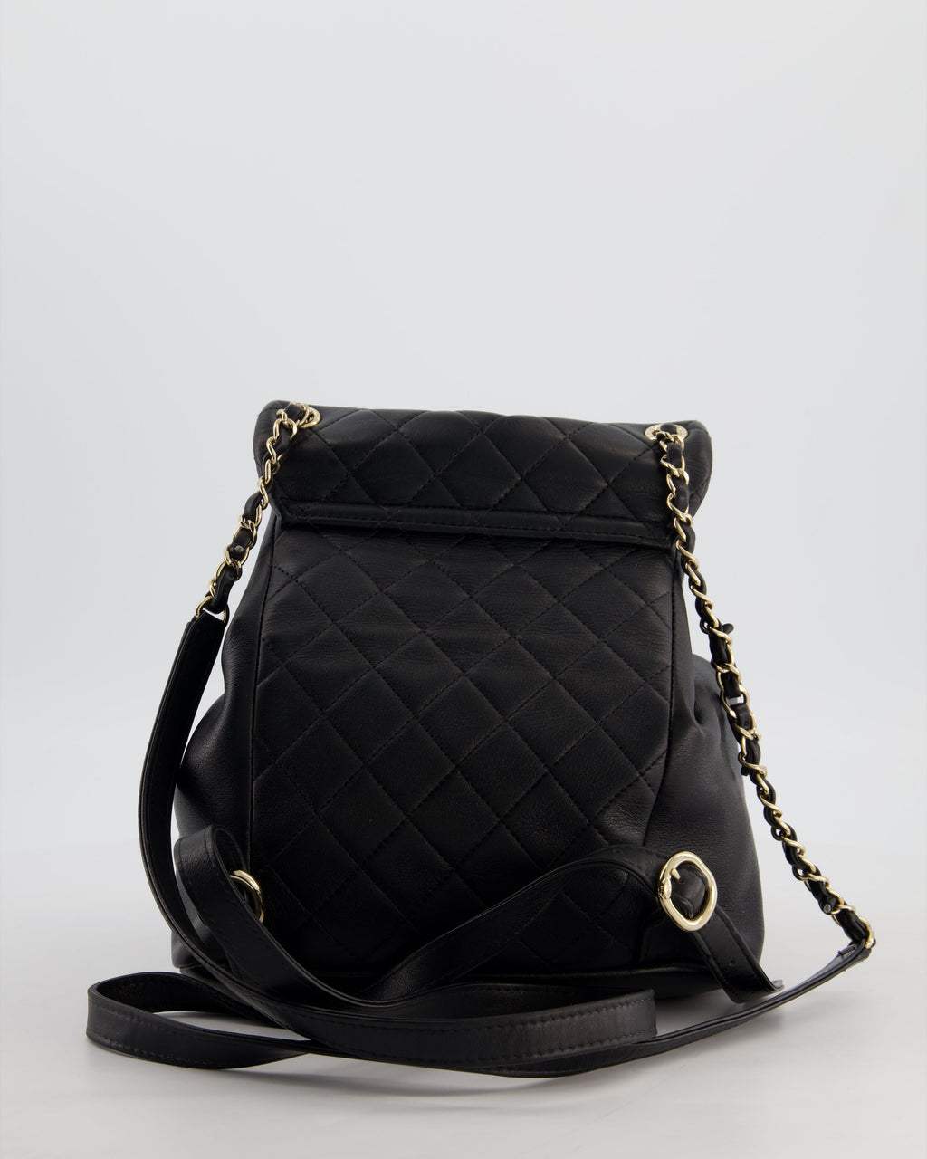 Chanel Black Calfskin Quilted Leather Backpack with Champagne Gold Hardware