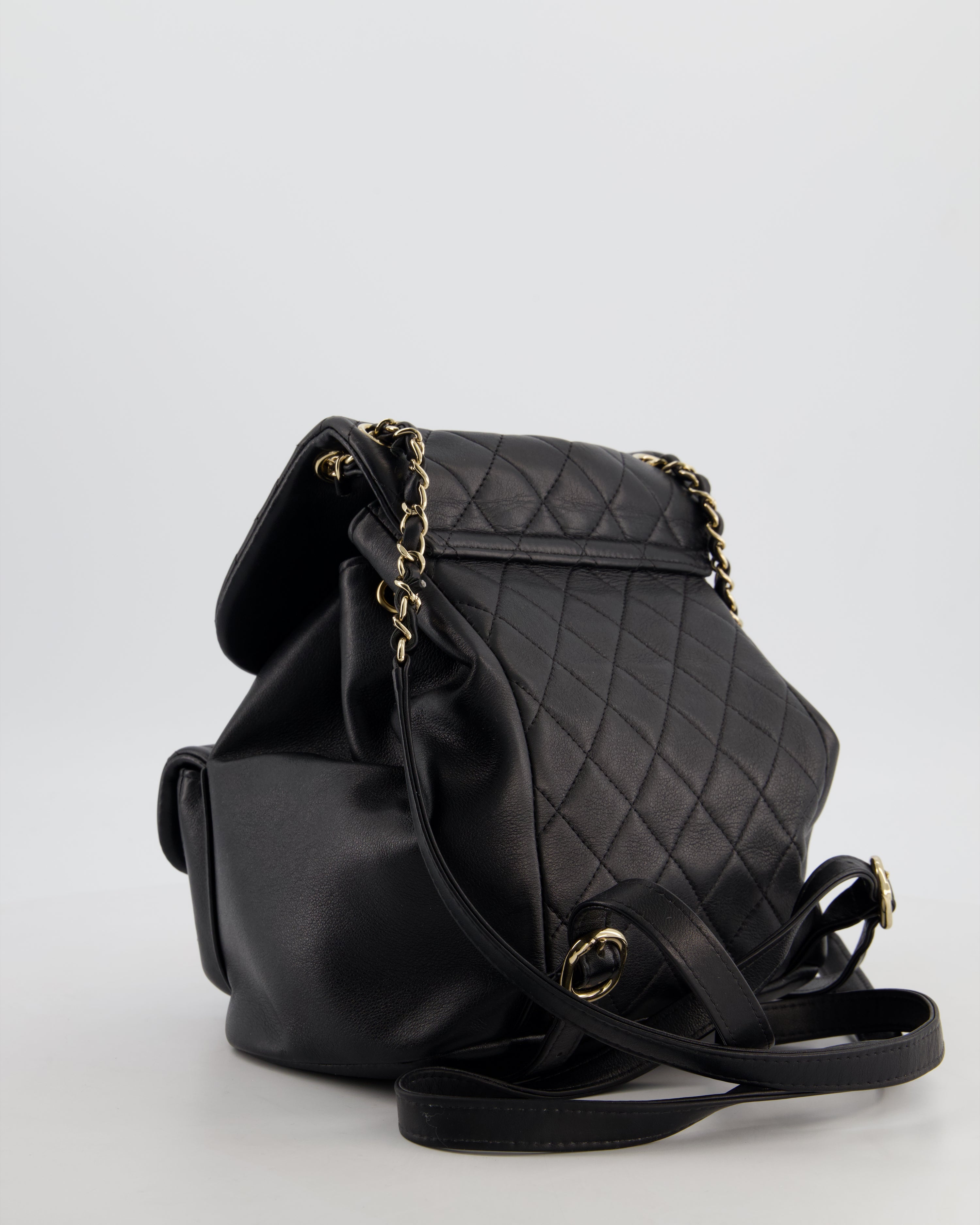 Chanel Black Calfskin Quilted Leather Backpack with Champagne Gold Hardware