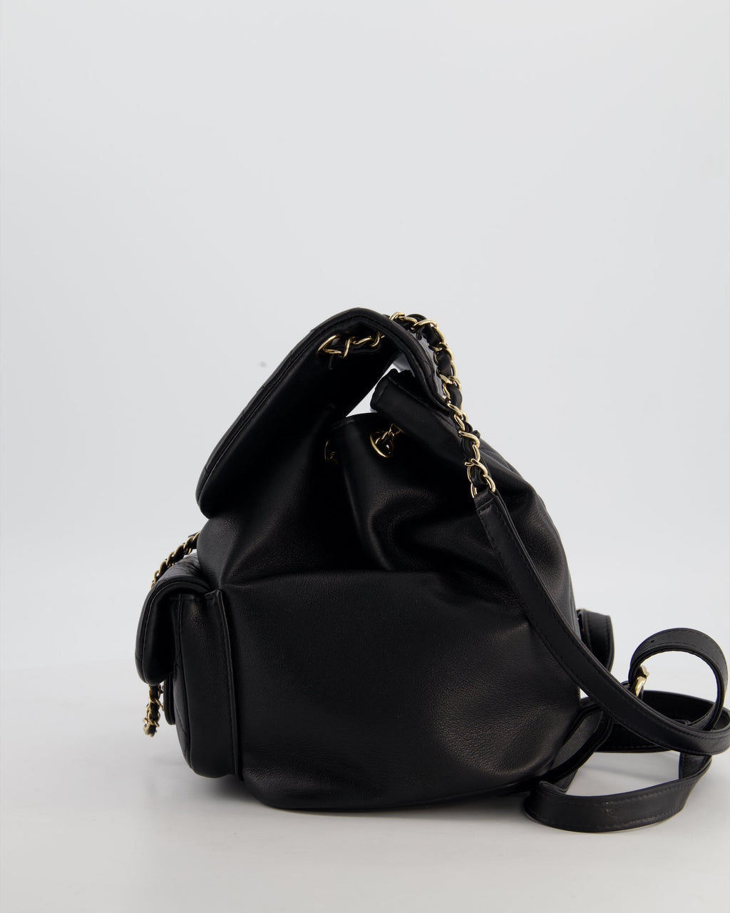Chanel Black Calfskin Quilted Leather Backpack with Champagne Gold Hardware