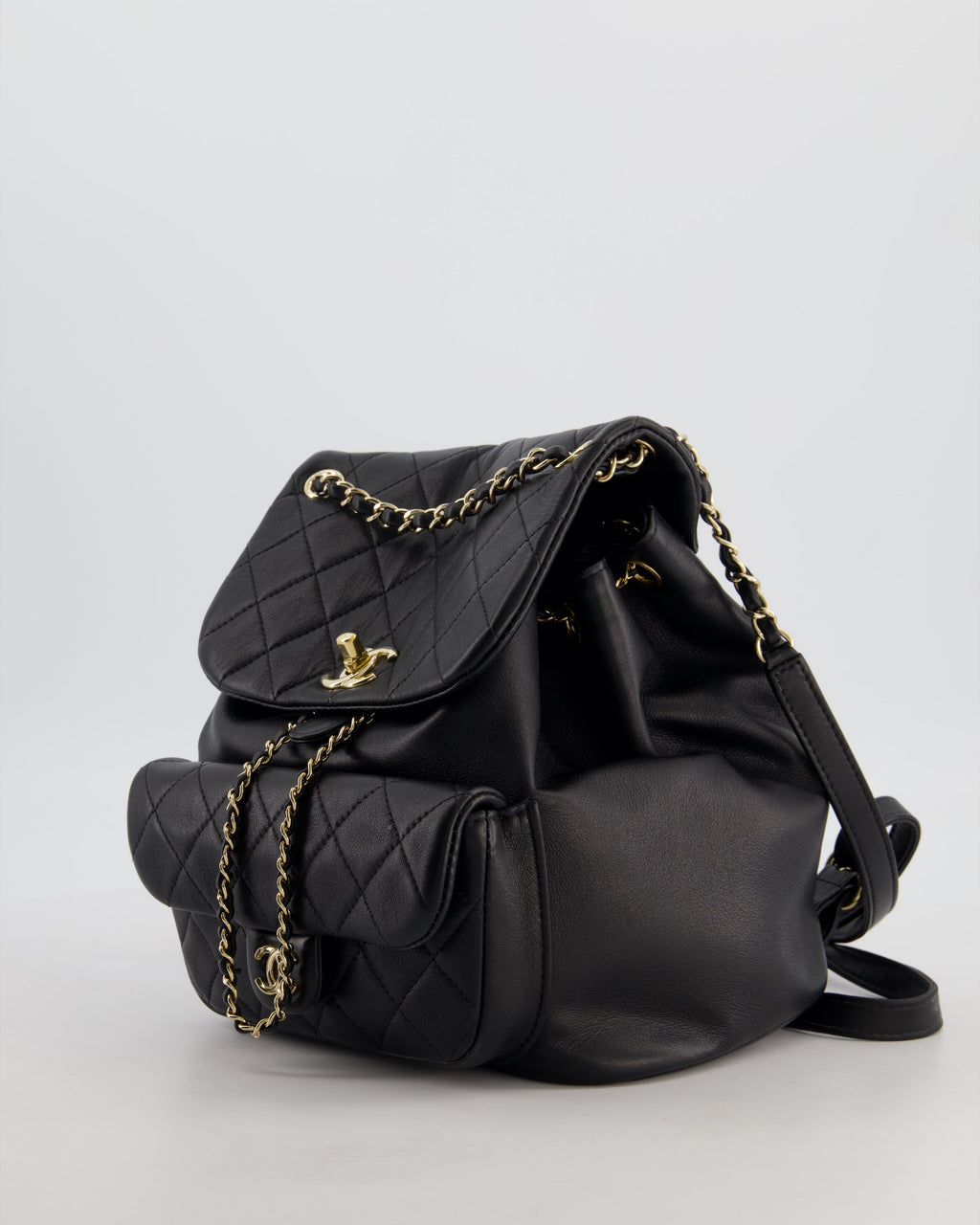 Chanel Black Calfskin Quilted Leather Backpack with Champagne Gold Hardware
